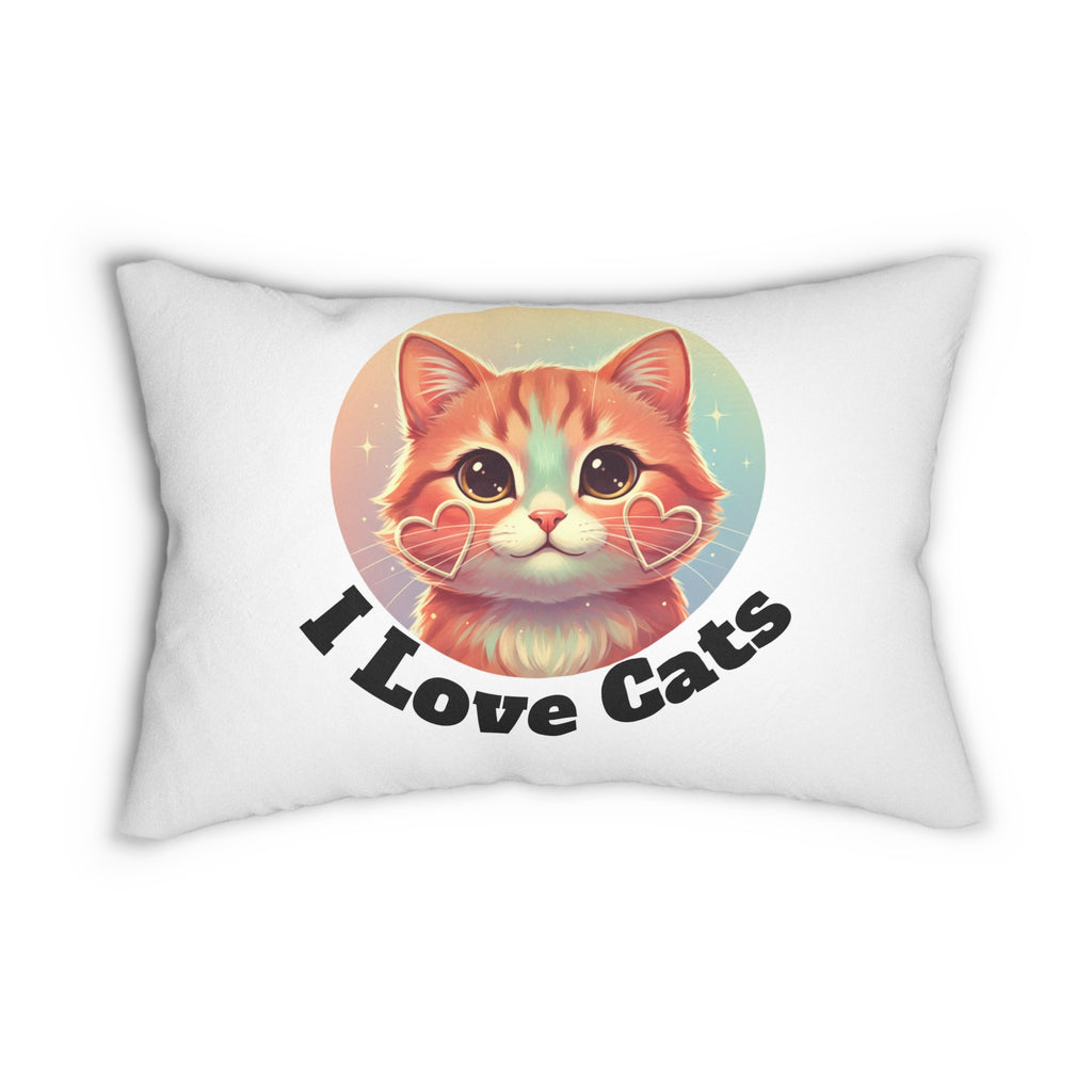 Lumbar Pillow — I Love Cats Cute Retro Cat Face Throw Pillow