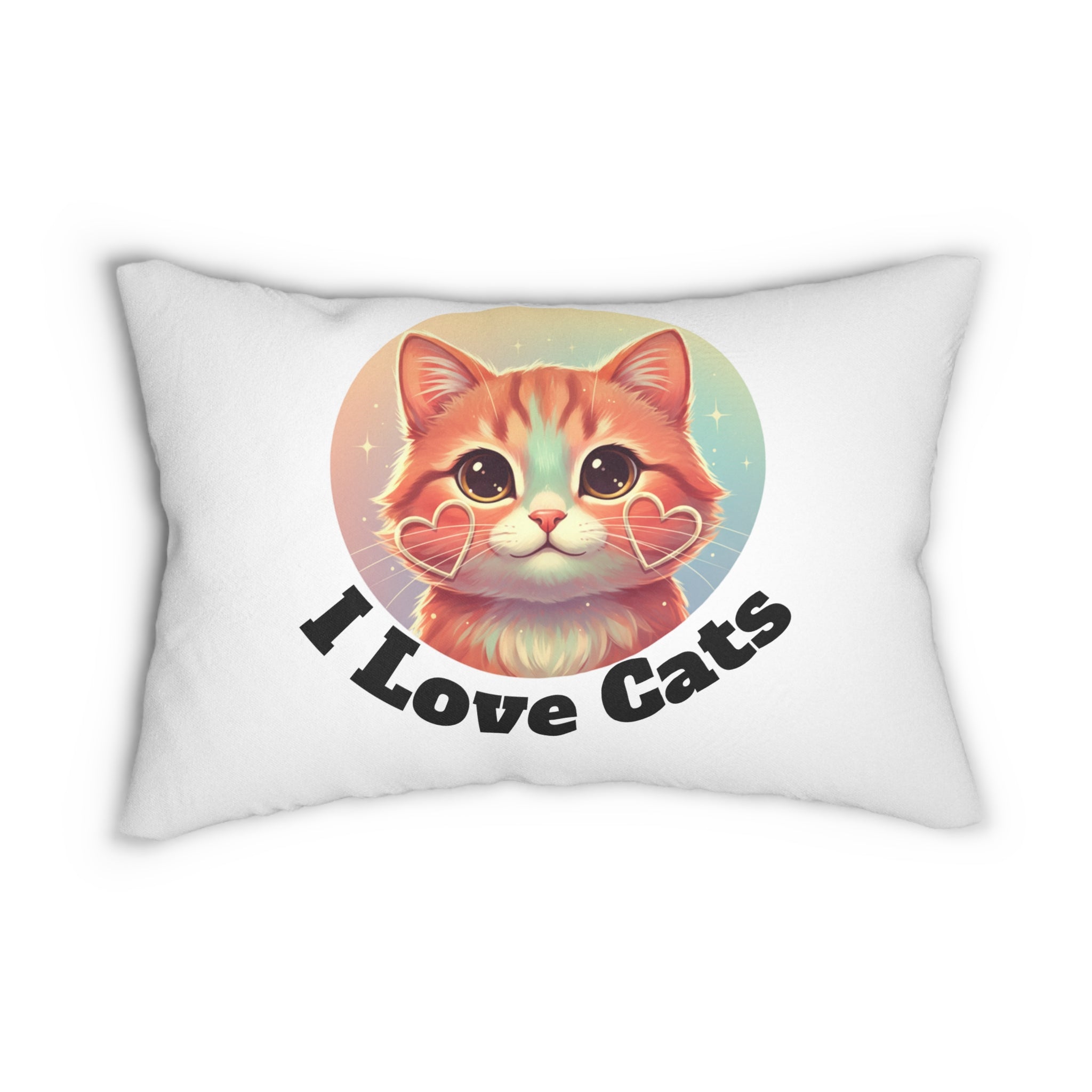 Lumbar Pillow — I Love Cats Cute Retro Cat Face Throw Pillow