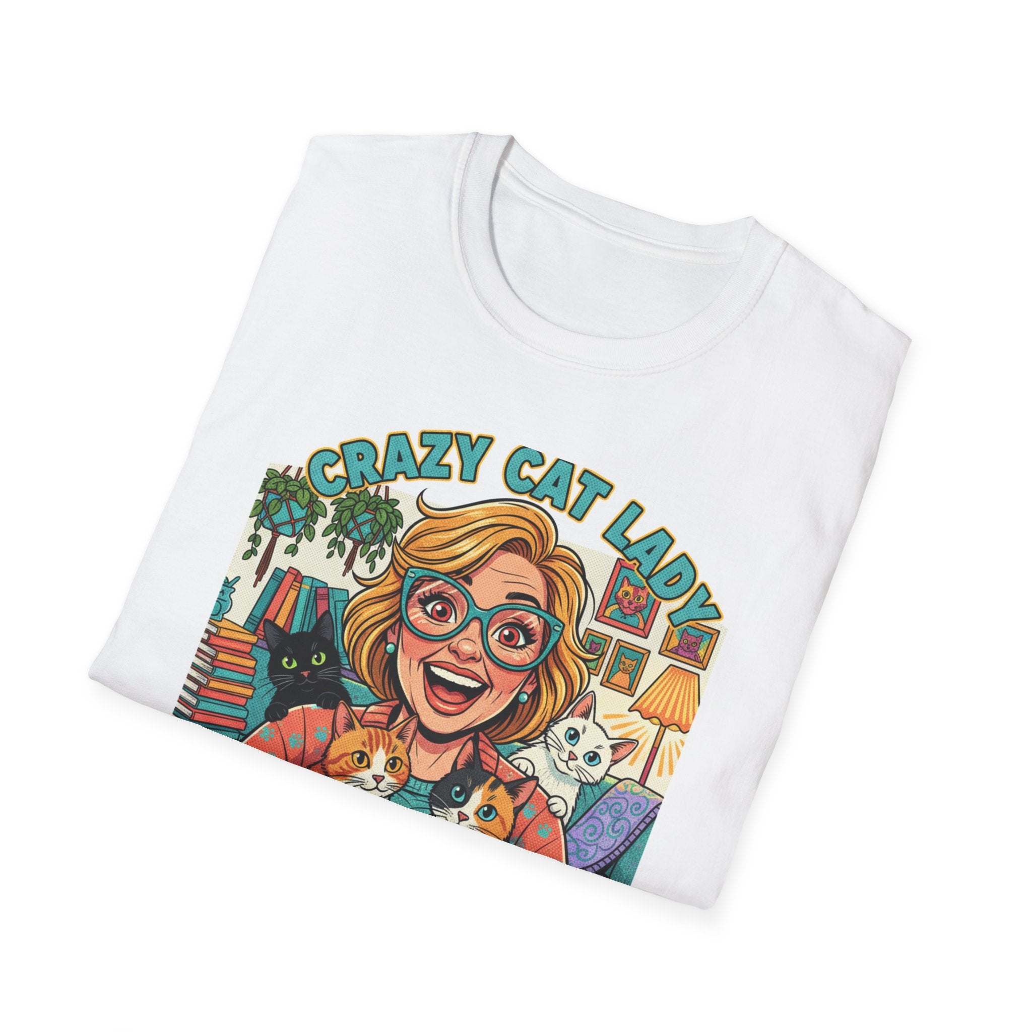 Crazy Cat Lady T-Shirt – Retro 'Crazy Cat Lady' Illustration with Cats (Purrs & Love It)