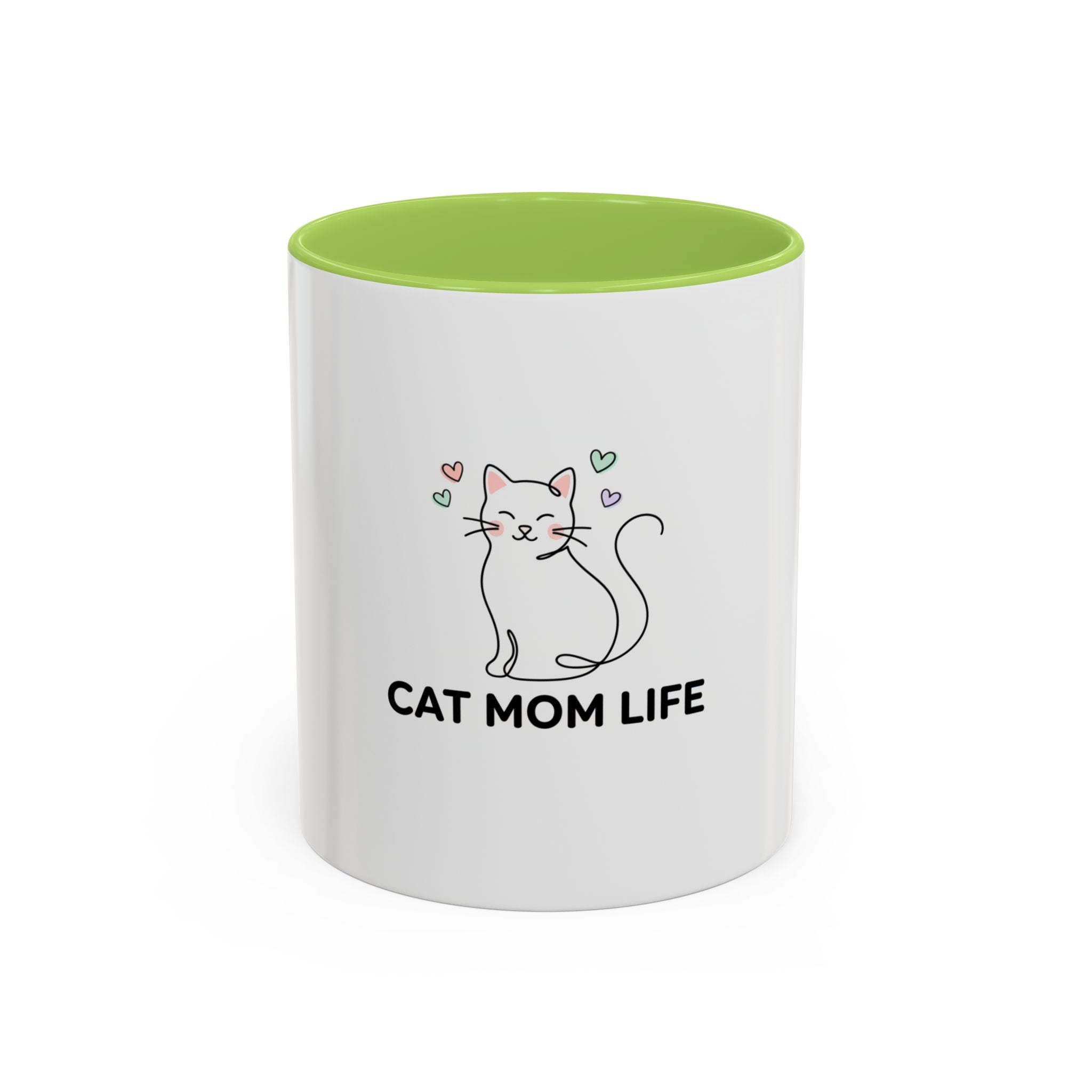 Cat Mom Life Accent Coffee Mug — Cute Cat Illustration Coffee Cup (11/15 oz)
