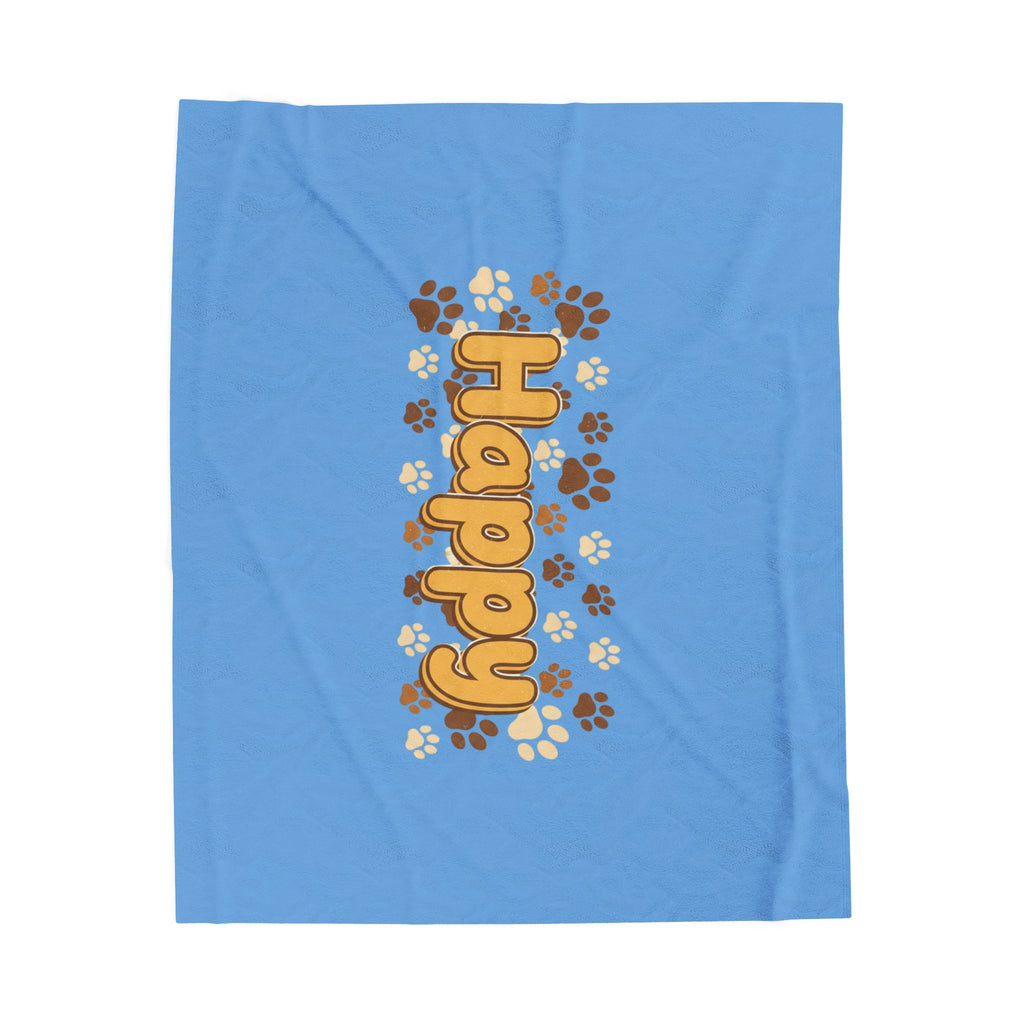 Happy Paw Print Velveteen Plush Blanket — Cozy Pet Lover Throw