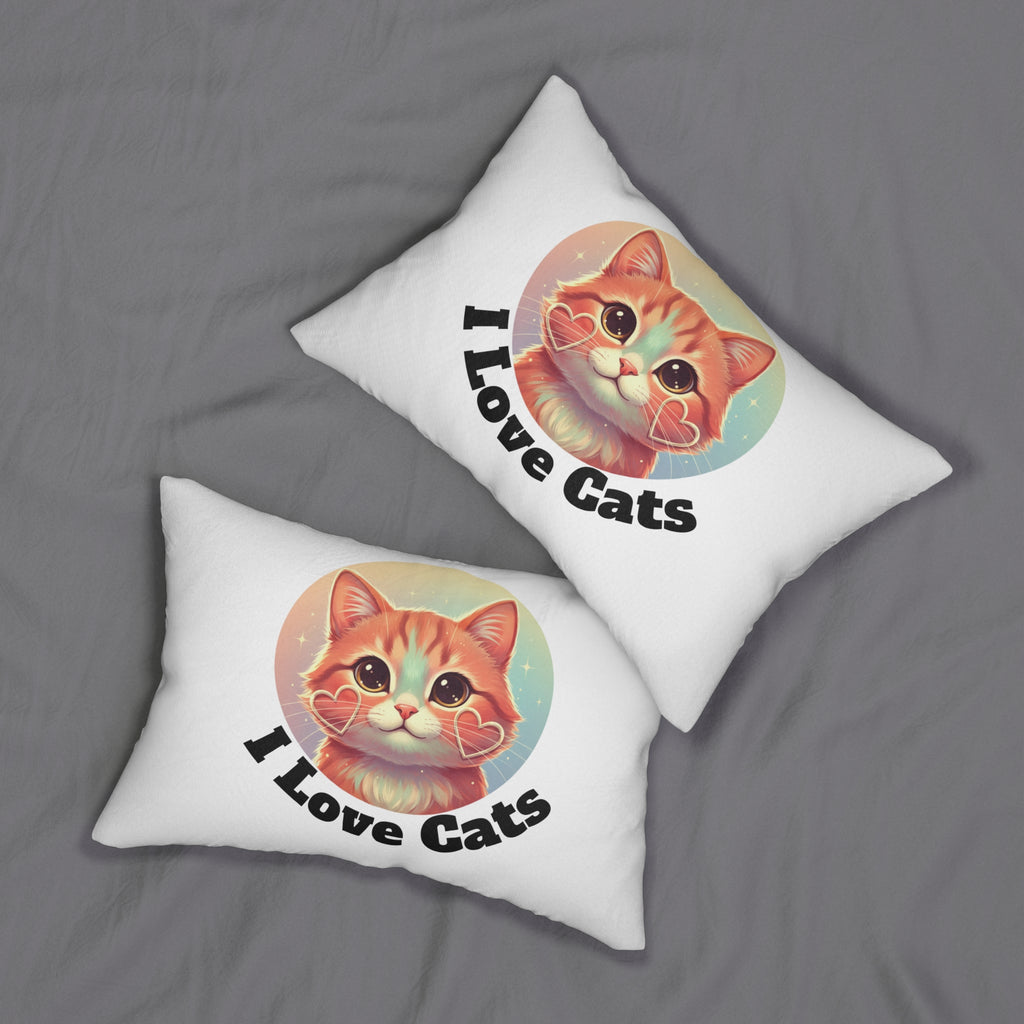 Lumbar Pillow — I Love Cats Cute Retro Cat Face Throw Pillow