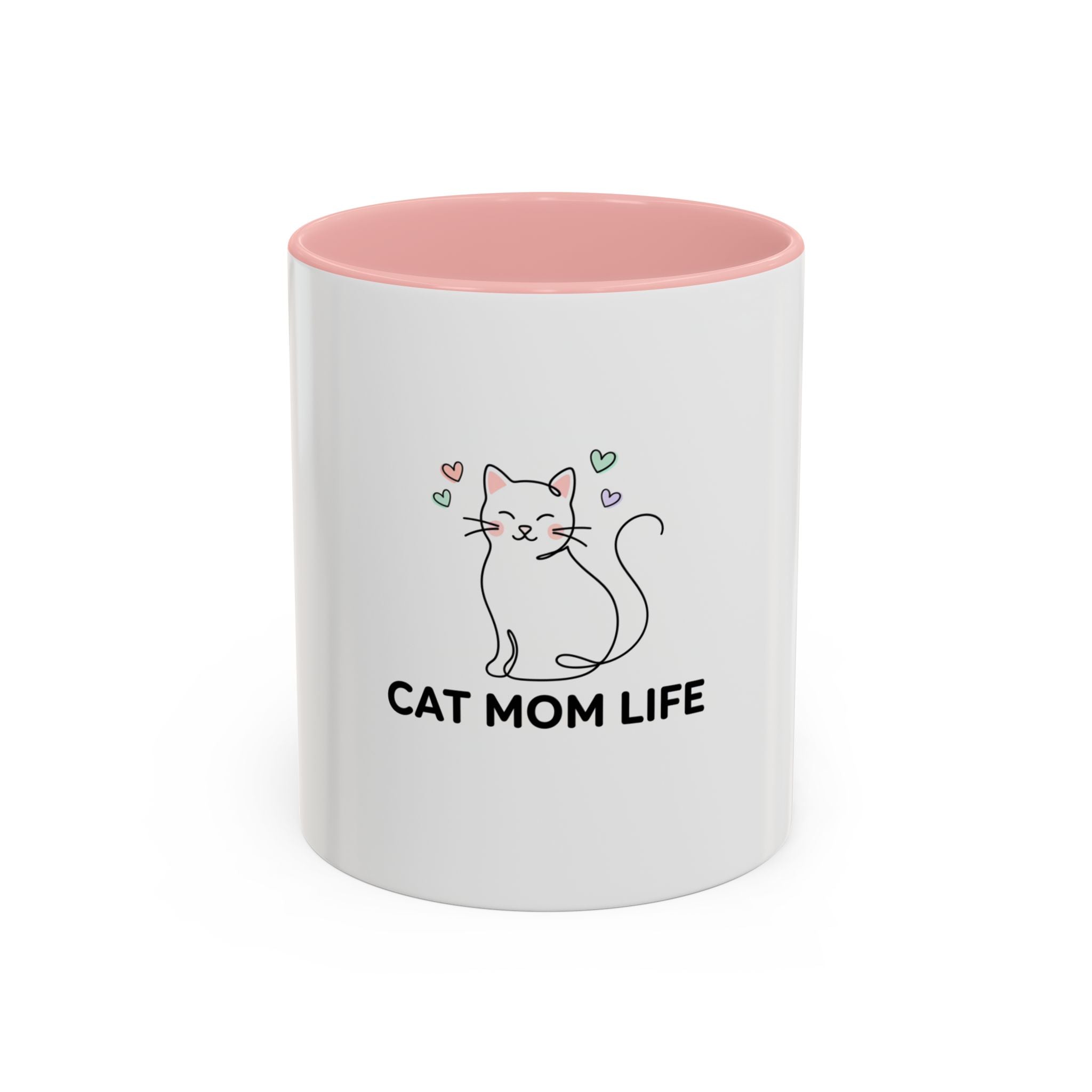 Cat Mom Life Accent Coffee Mug — Cute Cat Illustration Coffee Cup (11/15 oz)