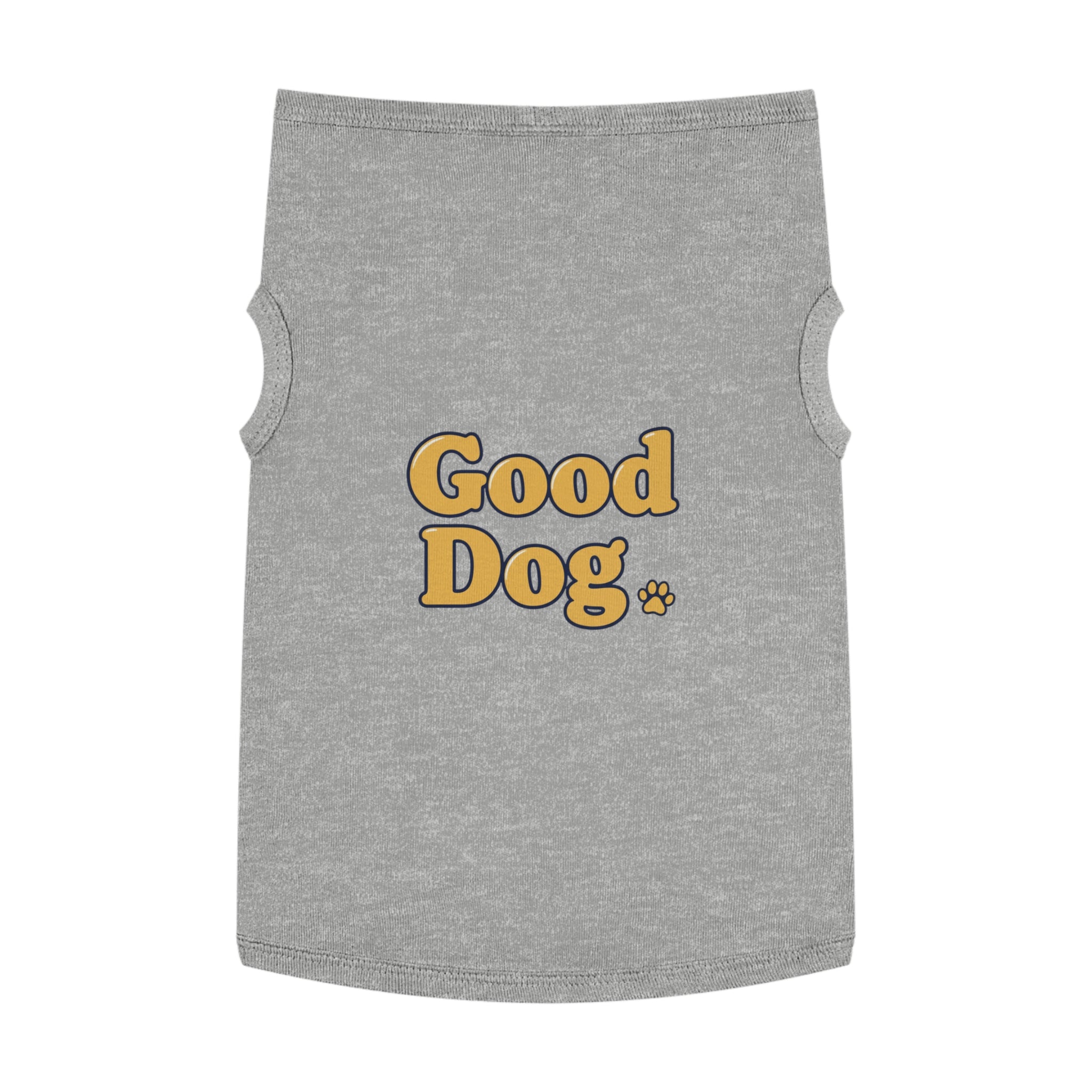 Good Dog Pet Tank Top — Grey Dog Shirt with Retro Yellow Text