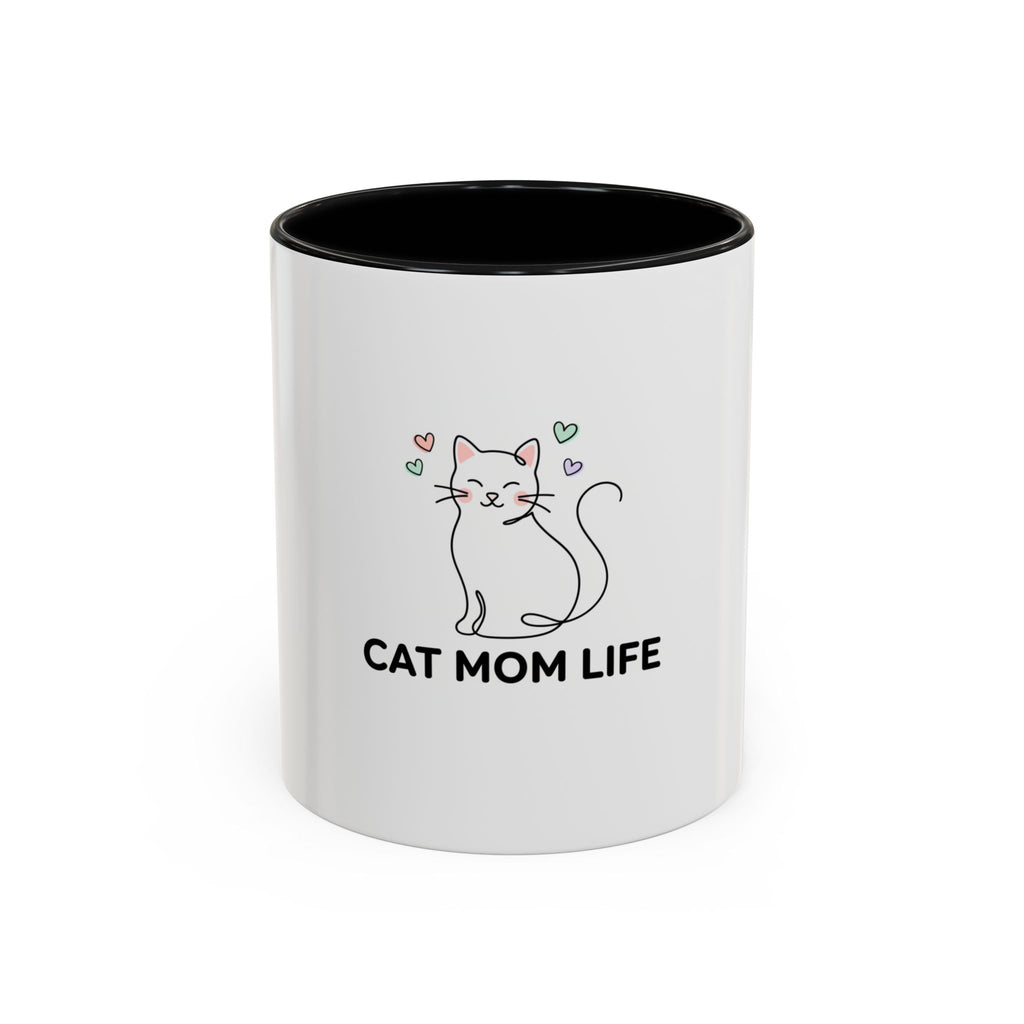 Cat Mom Life Accent Coffee Mug — Cute Cat Illustration Coffee Cup (11/15 oz)
