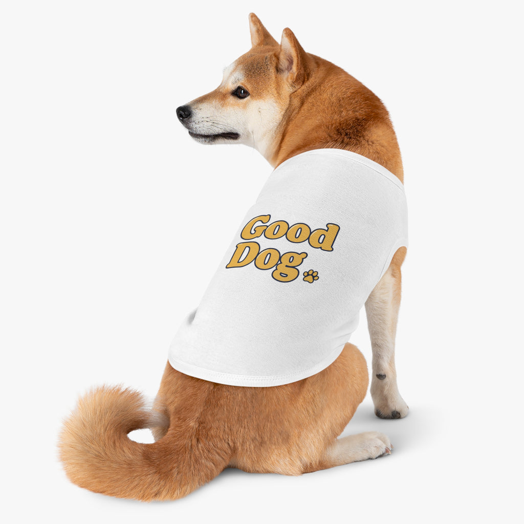 Good Dog Pet Tank Top — Grey Dog Shirt with Retro Yellow Text