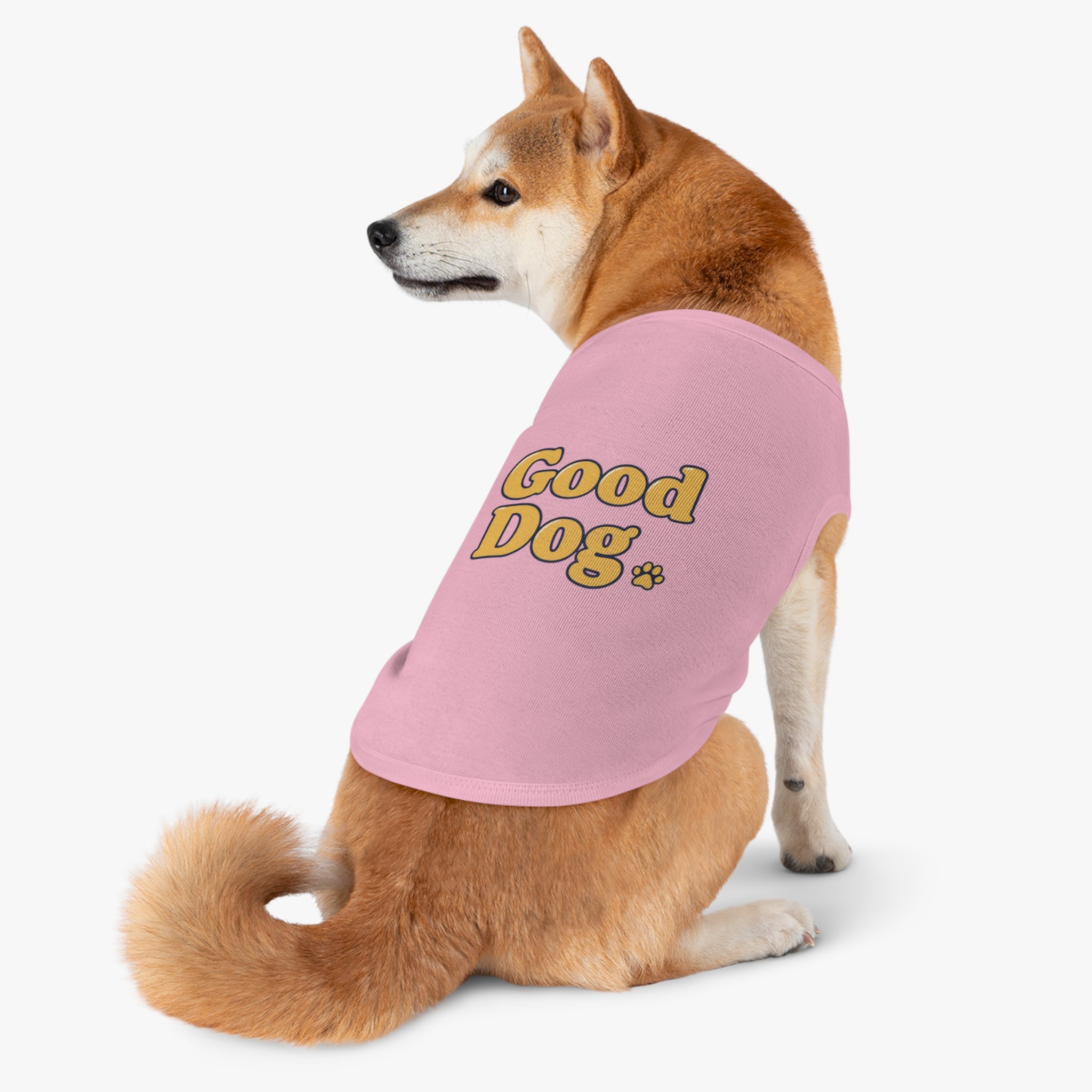 Good Dog Pet Tank Top — Grey Dog Shirt with Retro Yellow Text