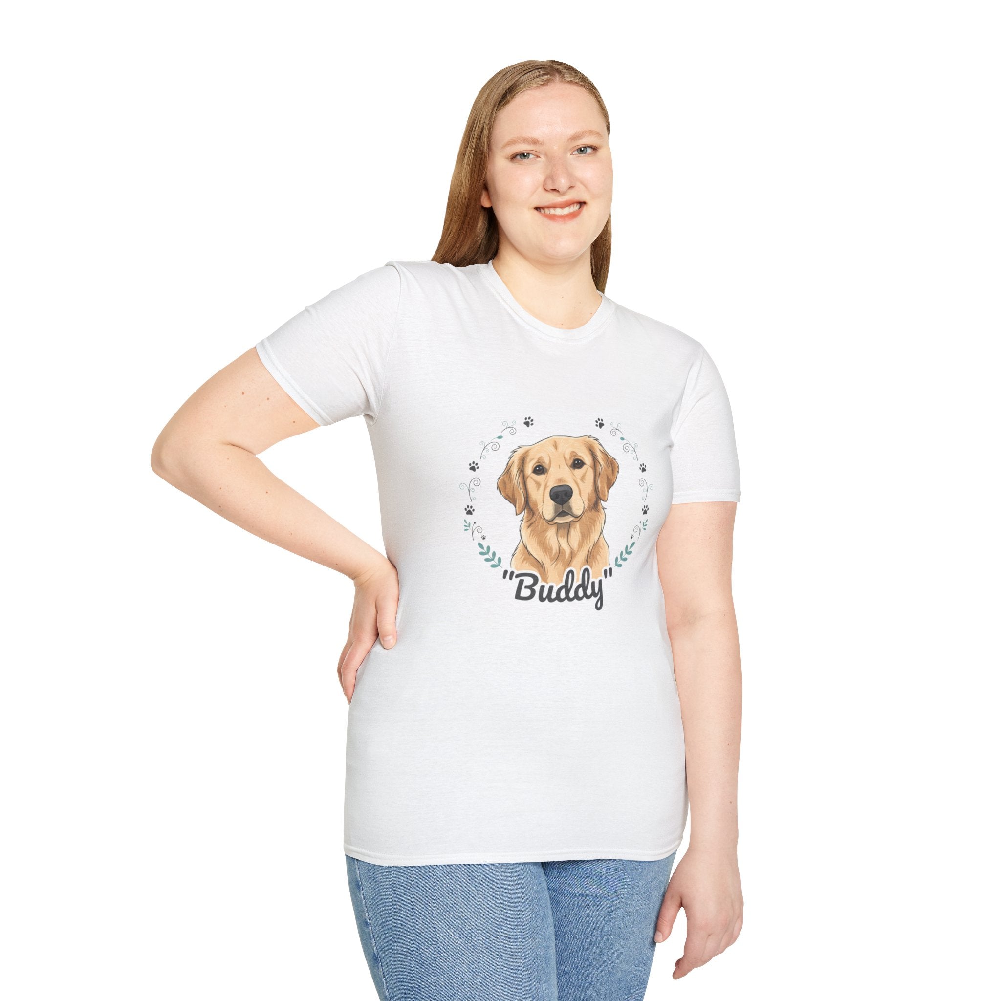 Golden Retriever Tee — "Buddy" Personalized Dog Portrait T-Shirt