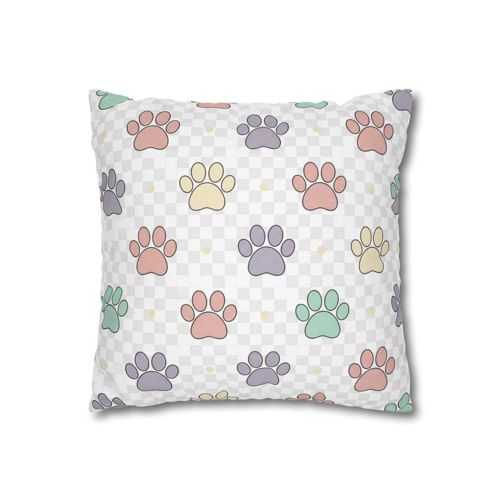Paw Print Decorative Pillow Cover — Pastel Pet Pattern Square Pillowcase