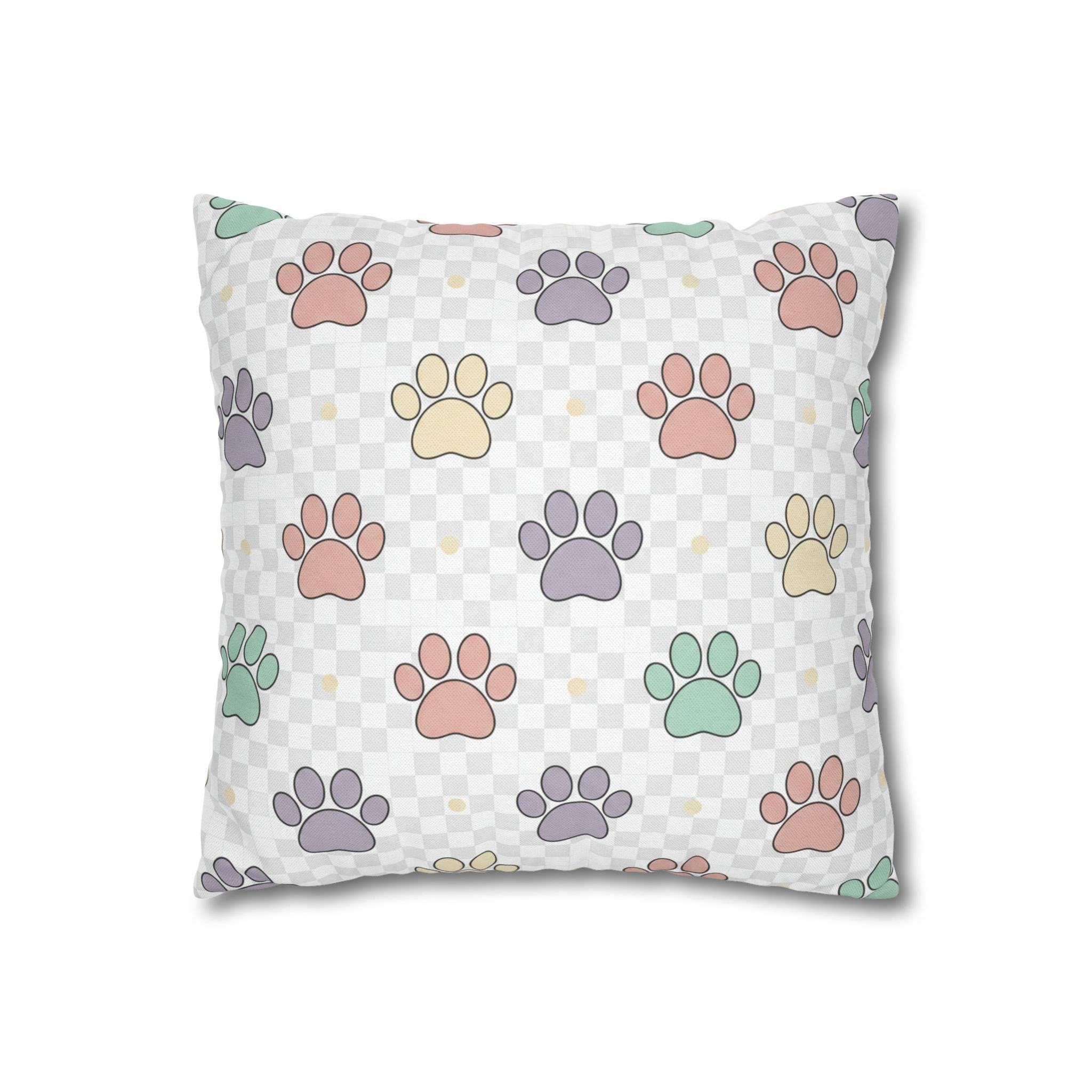Paw Print Decorative Pillow Cover — Pastel Pet Pattern Square Pillowcase