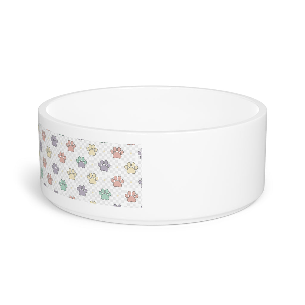 Pastel Paw Print Pet Bowl — Ceramic Dog & Cat Feeding Dish