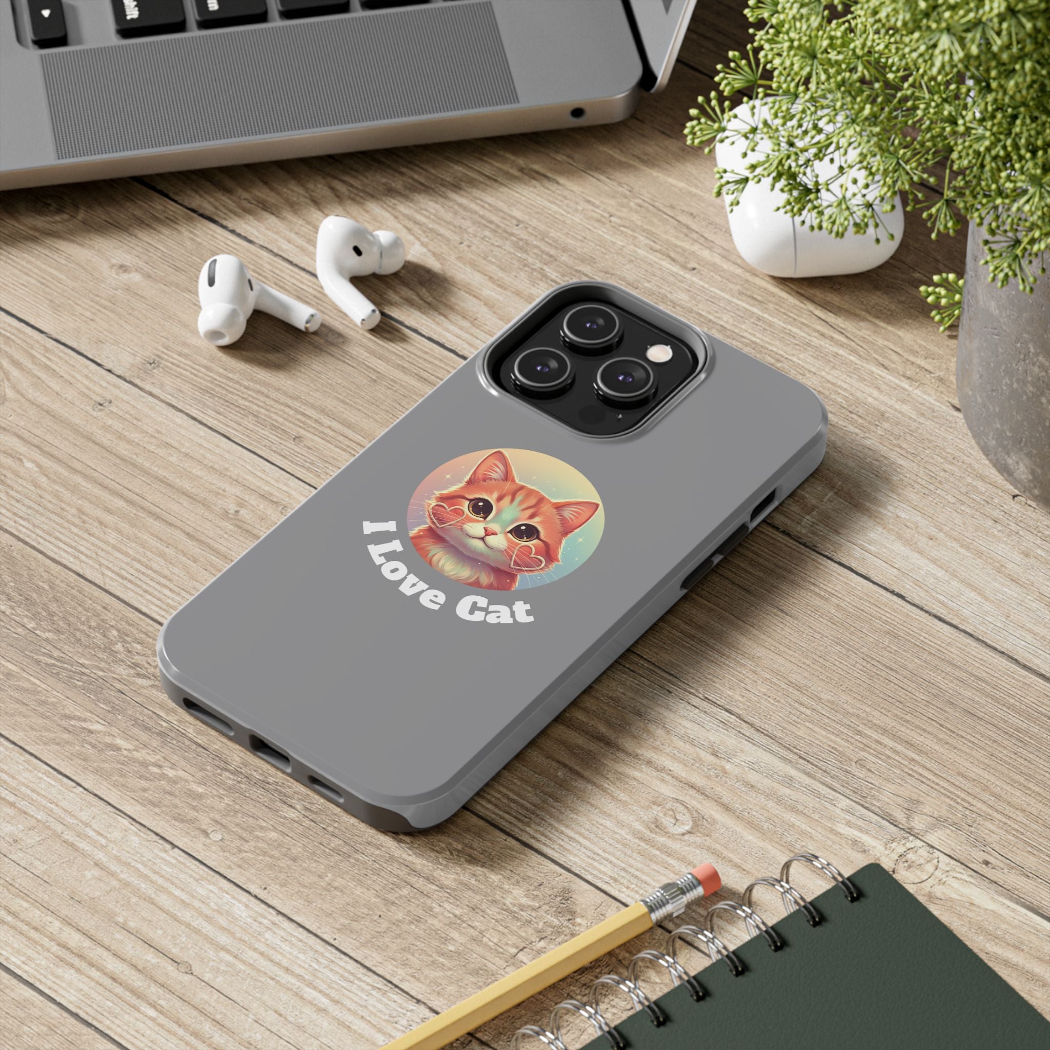 I Love Cat Tough Phone Case — Cute Retro Kitty Protective Phone Cover