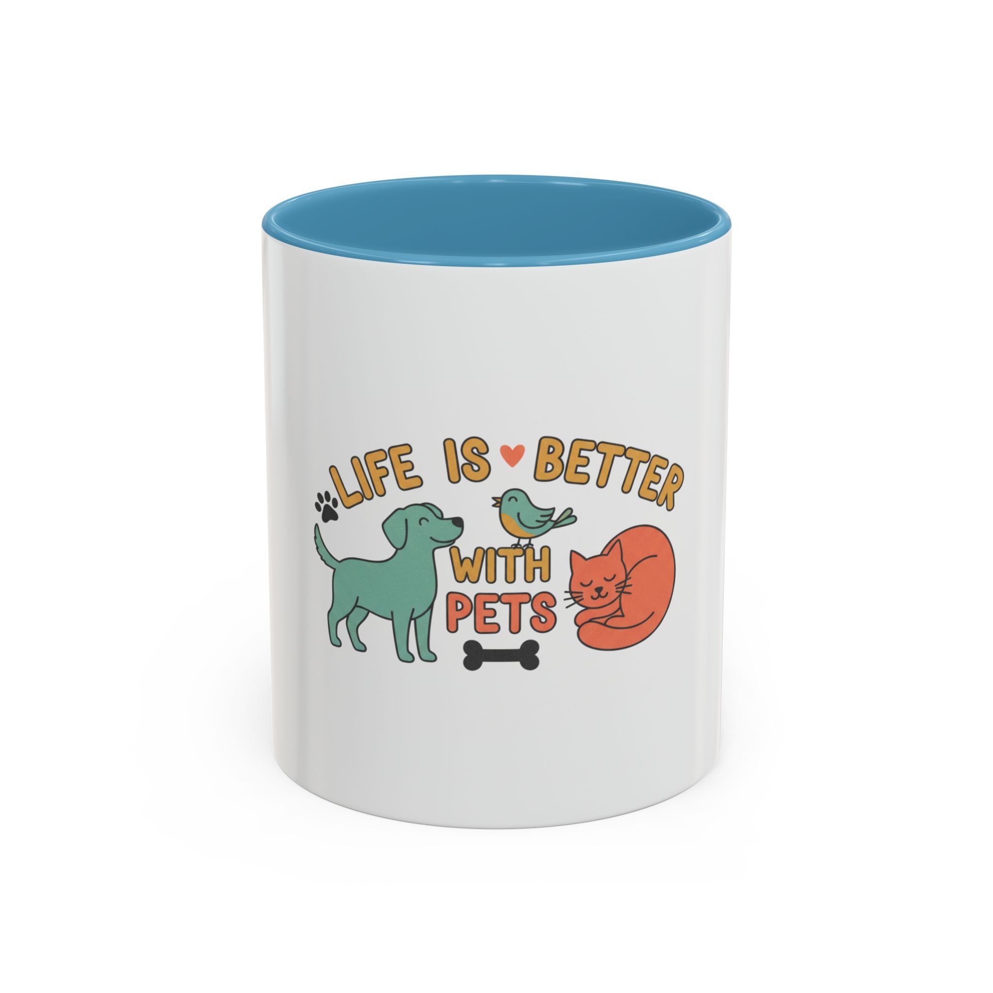 Life Is Better With Pets Mug – Ceramic Accent Mug with Dog Cat Bird Design, Pet Lover Coffee Cup, 11oz & 15oz