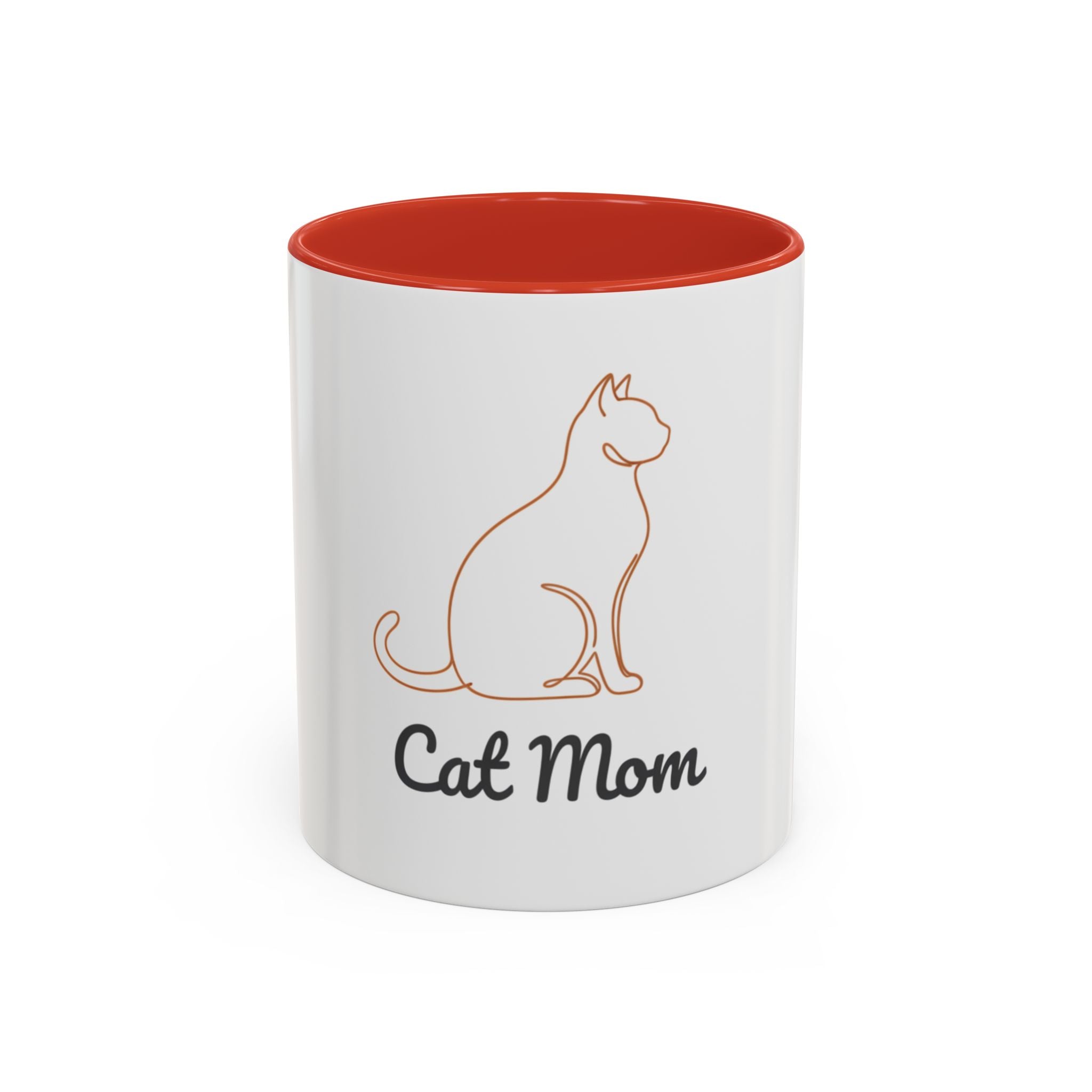 Cat Mom Accent Coffee Mug — 11/15oz Cat Lover Ceramic Mug (Black Interior & Handle)