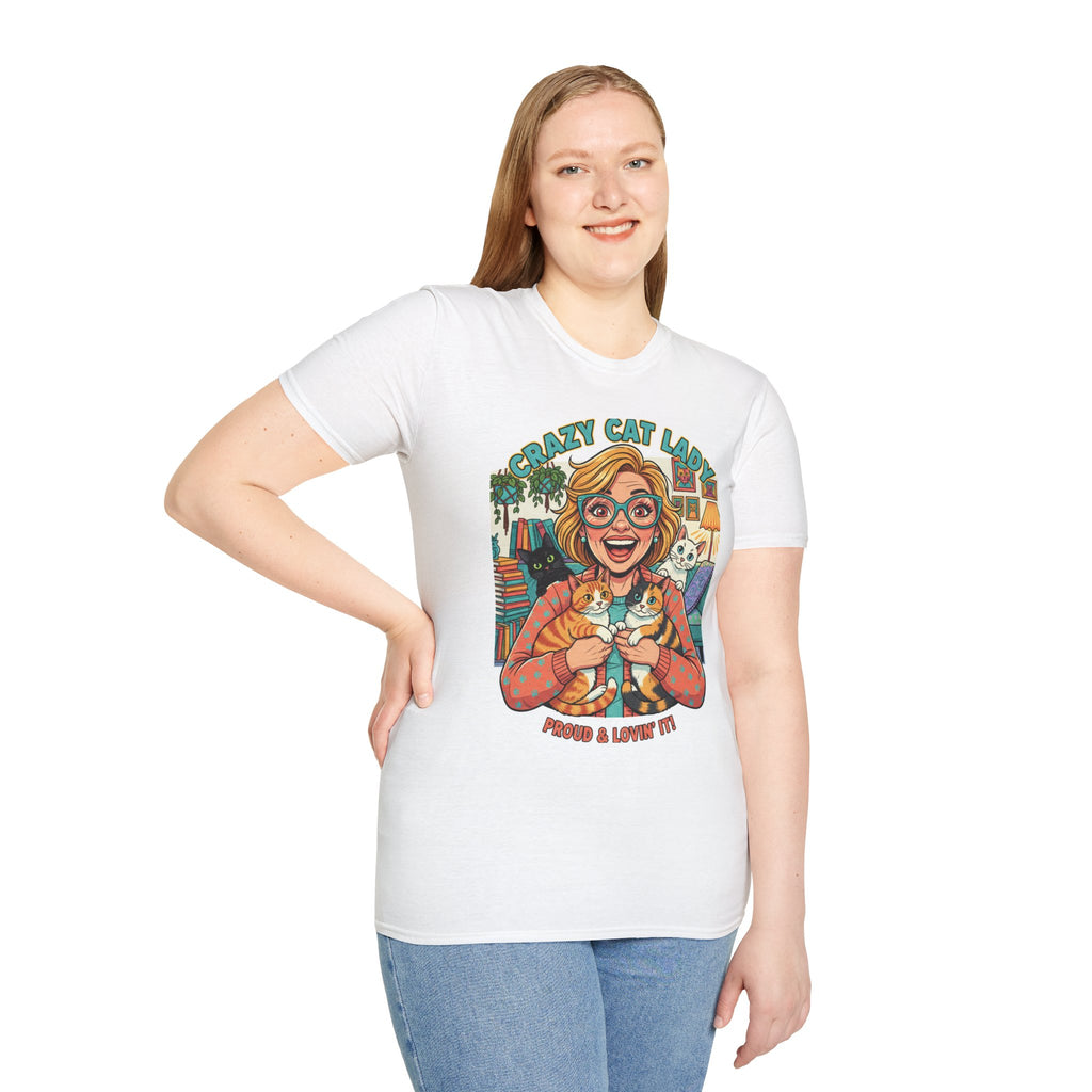 Crazy Cat Lady T-Shirt – Retro 'Crazy Cat Lady' Illustration with Cats (Purrs & Love It)