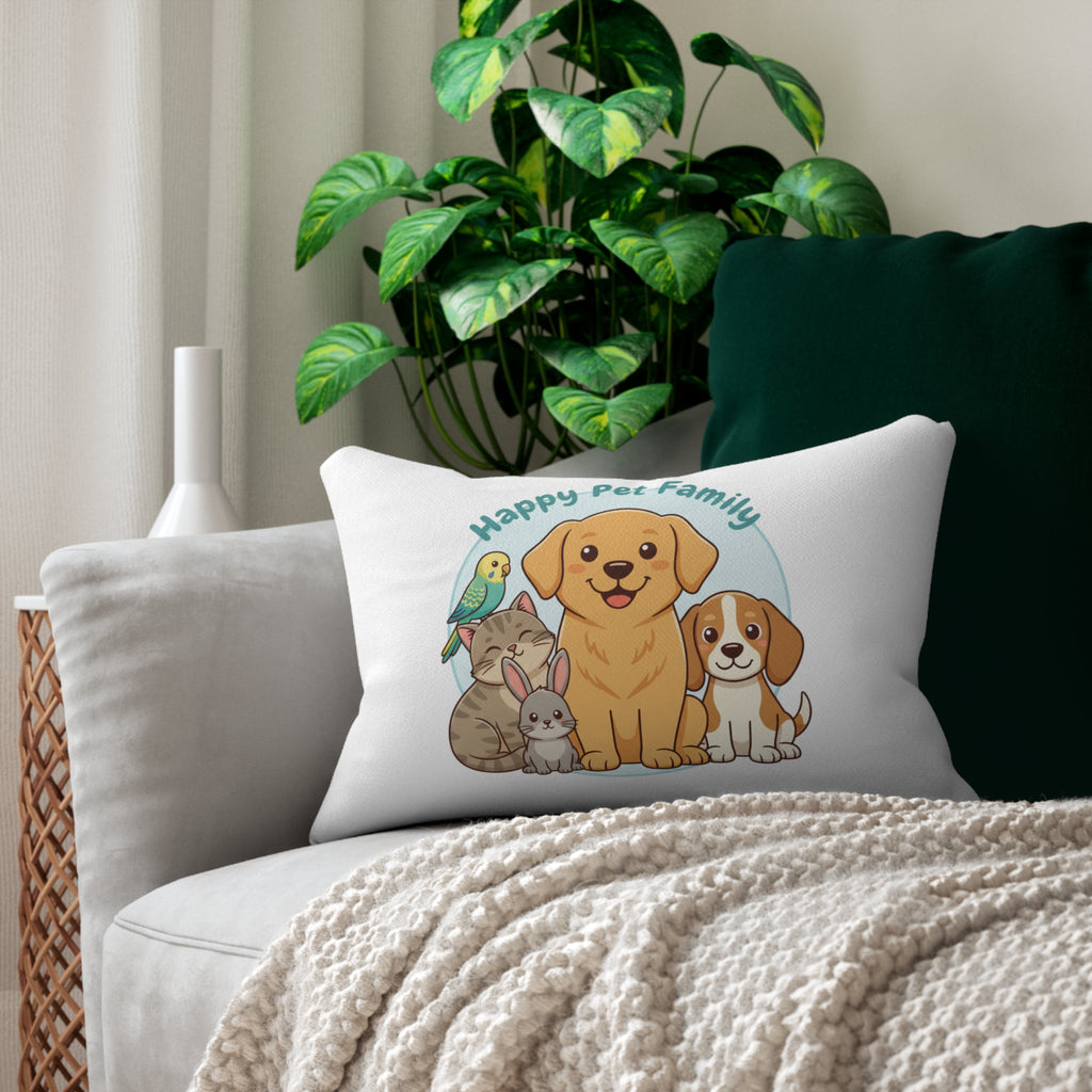 Happy Pet Family Lumbar Pillow — Cute Dog, Cat, Bunny & Bird Decorative Pillow