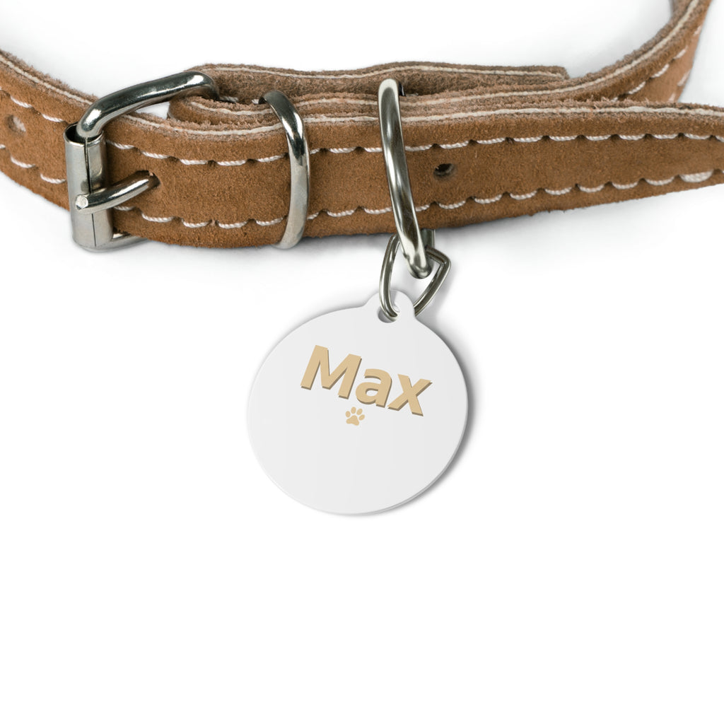 Personalized Round Pet Tag — Custom Name (e.g., Max) with Paw Accent