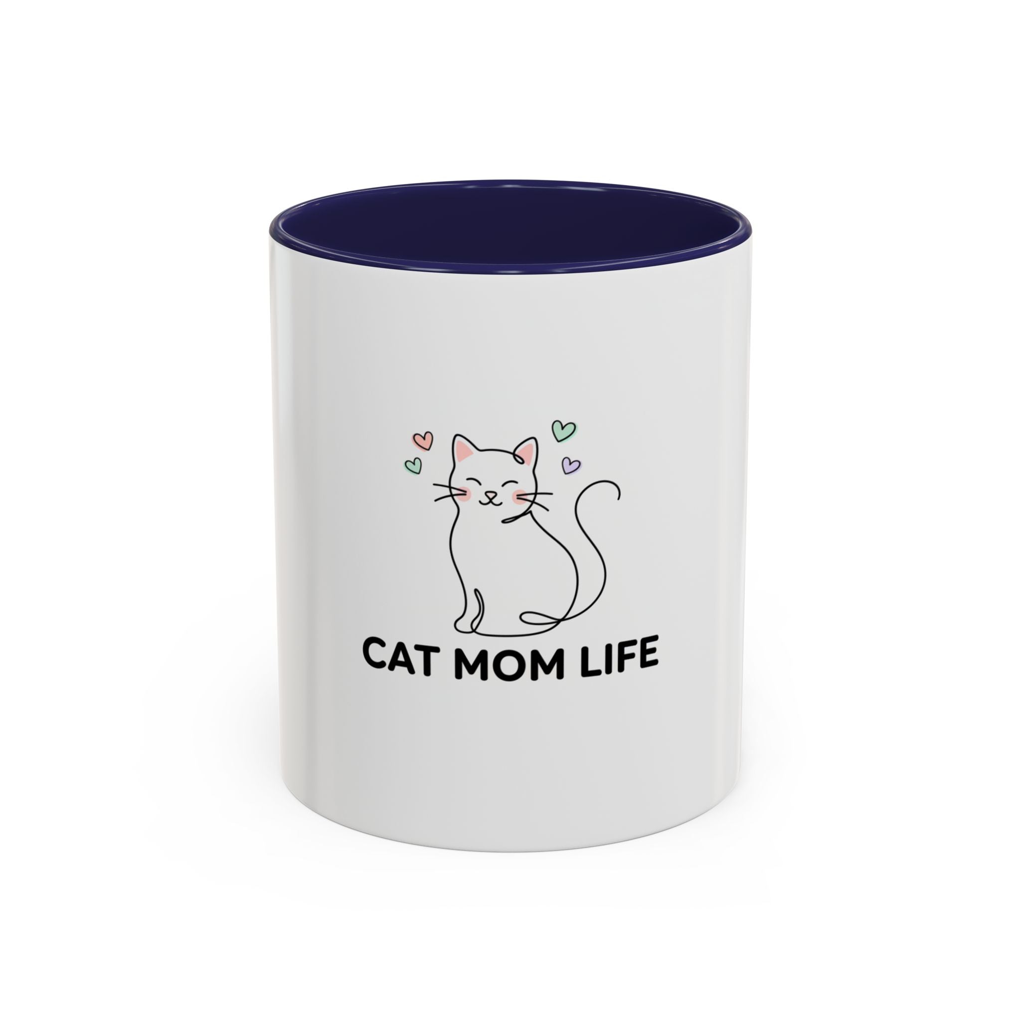 Cat Mom Life Accent Coffee Mug — Cute Cat Illustration Coffee Cup (11/15 oz)