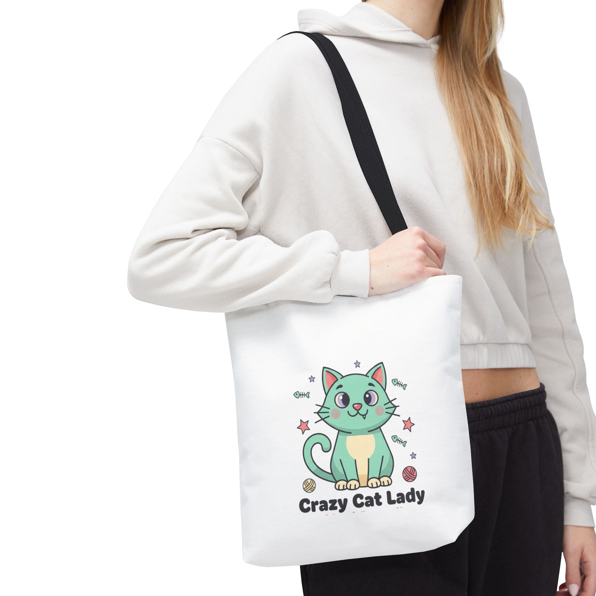 Crazy Cat Lady Tote Bag — Cute Cartoon Cat All-Over Print