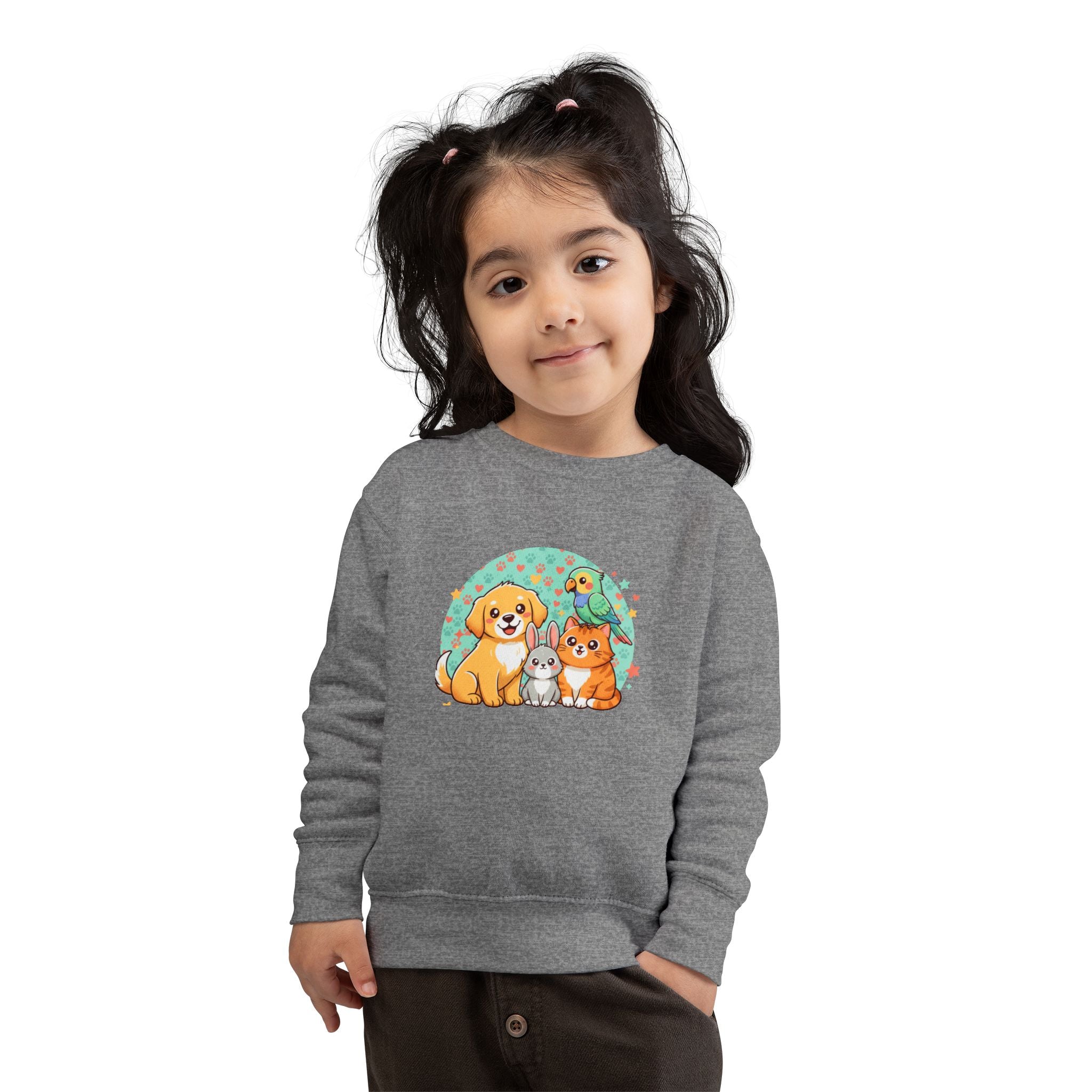 Toddler Sweatshirt — Cute Pets Crewneck for Kids (Dog, Cat & Bunny Graphic)