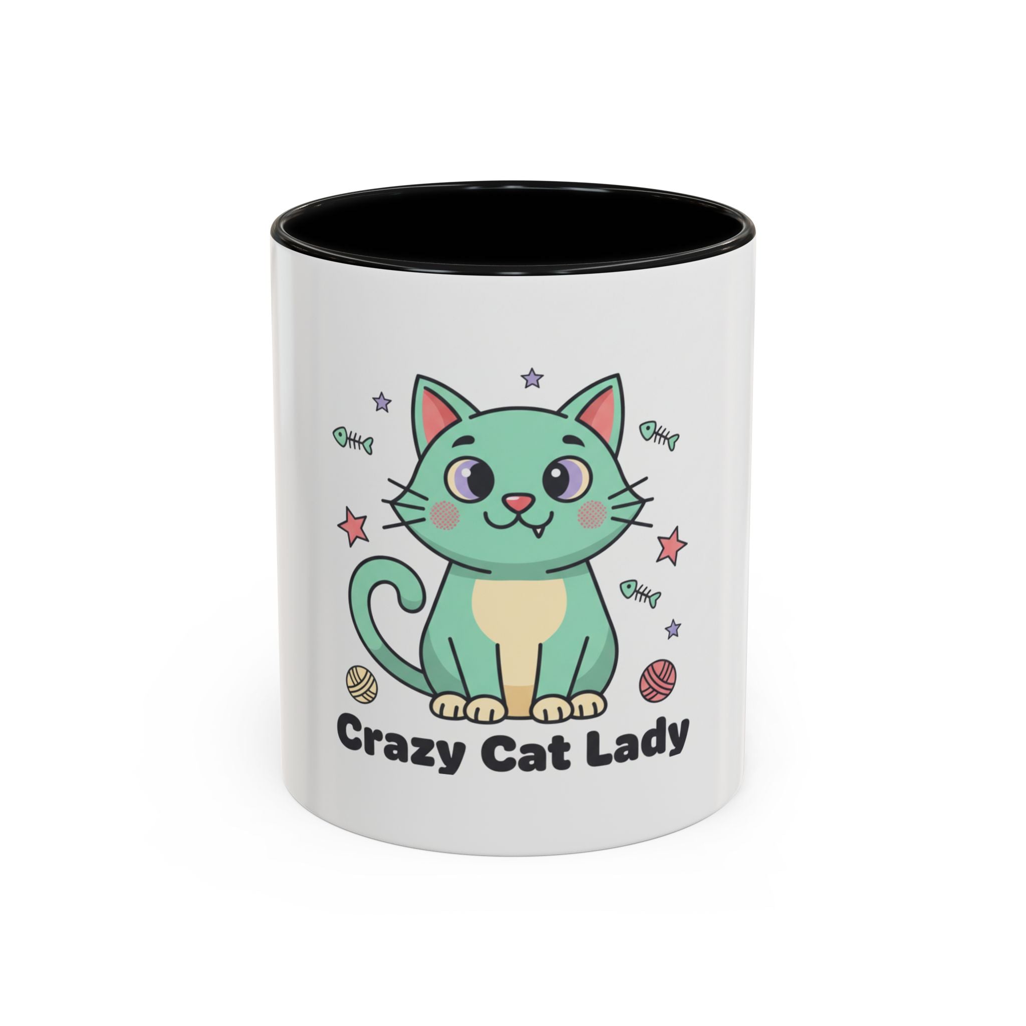 Mint Green Cat Accent Mug, Cute Ceramic Coffee Cup for Cat Lovers, Microwave and Dishwasher Safe, 11oz or 15oz