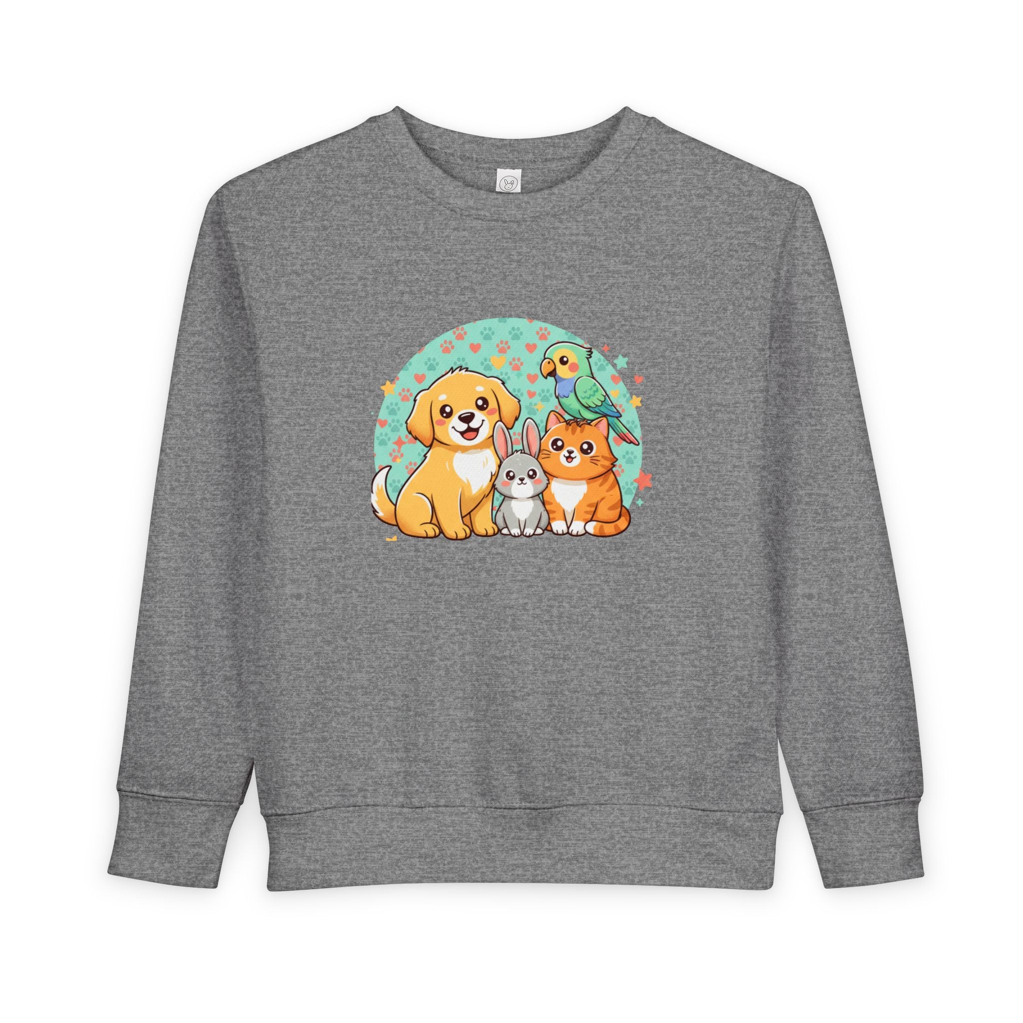 Toddler Sweatshirt — Cute Pets Crewneck for Kids (Dog, Cat & Bunny Graphic)