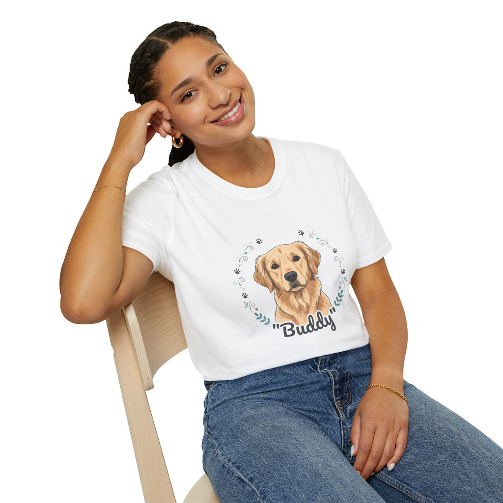 Golden Retriever Tee — "Buddy" Personalized Dog Portrait T-Shirt