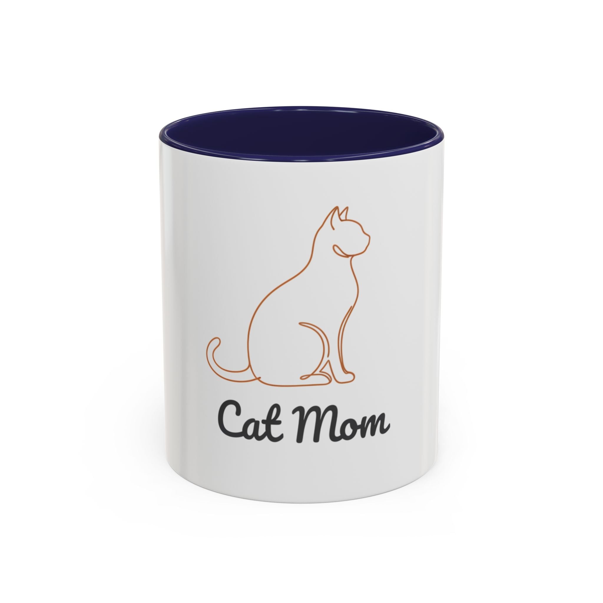 Cat Mom Accent Coffee Mug — 11/15oz Cat Lover Ceramic Mug (Black Interior & Handle)