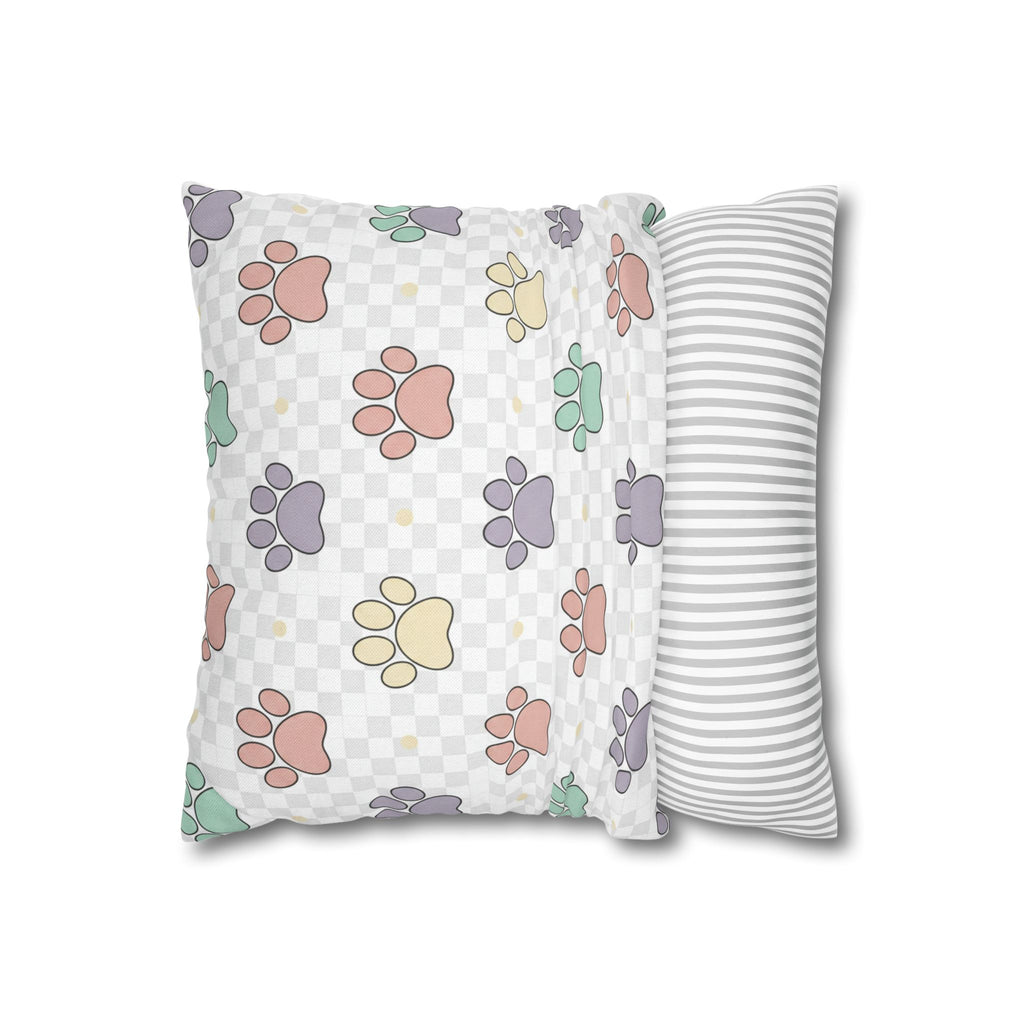Paw Print Decorative Pillow Cover — Pastel Pet Pattern Square Pillowcase