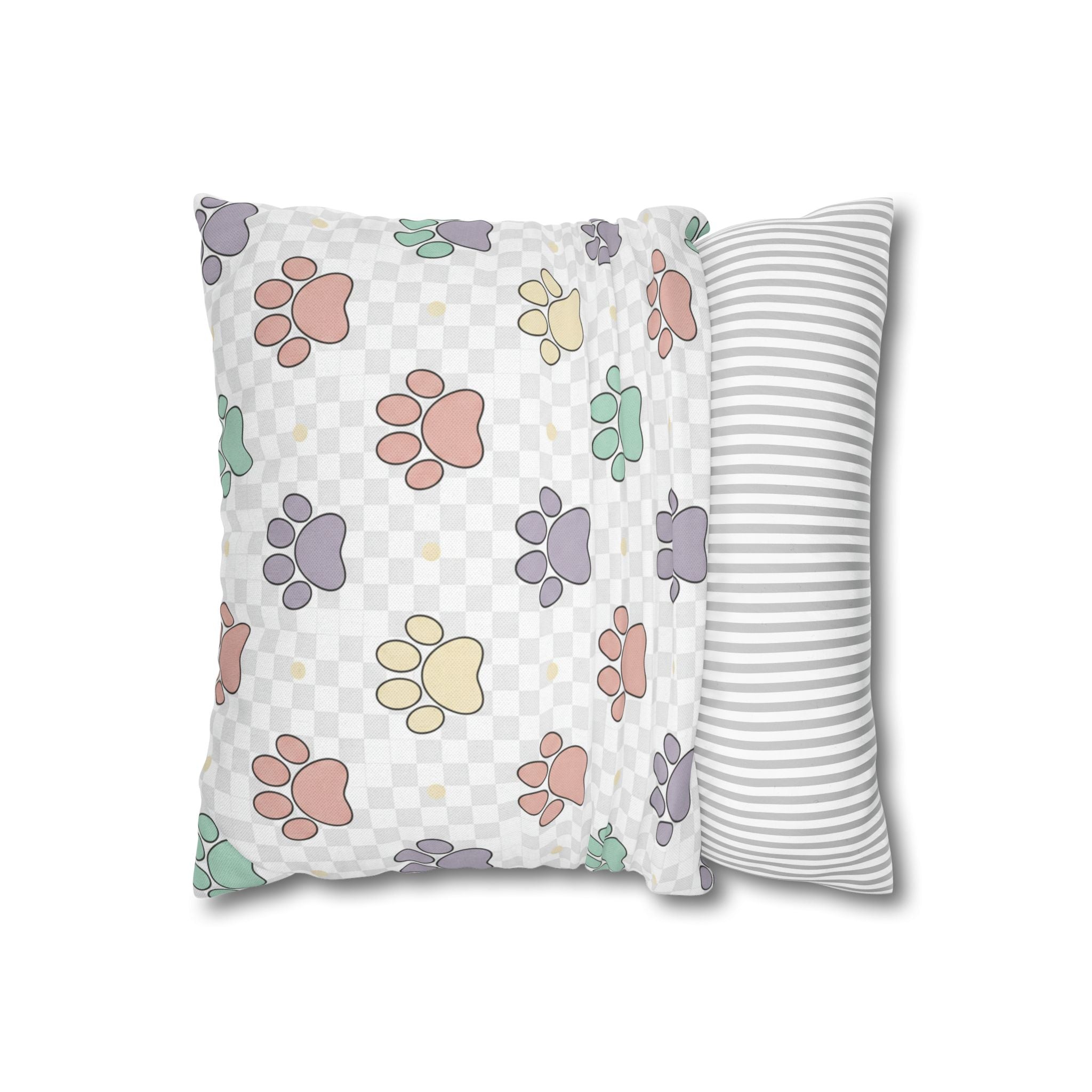 Paw Print Decorative Pillow Cover — Pastel Pet Pattern Square Pillowcase