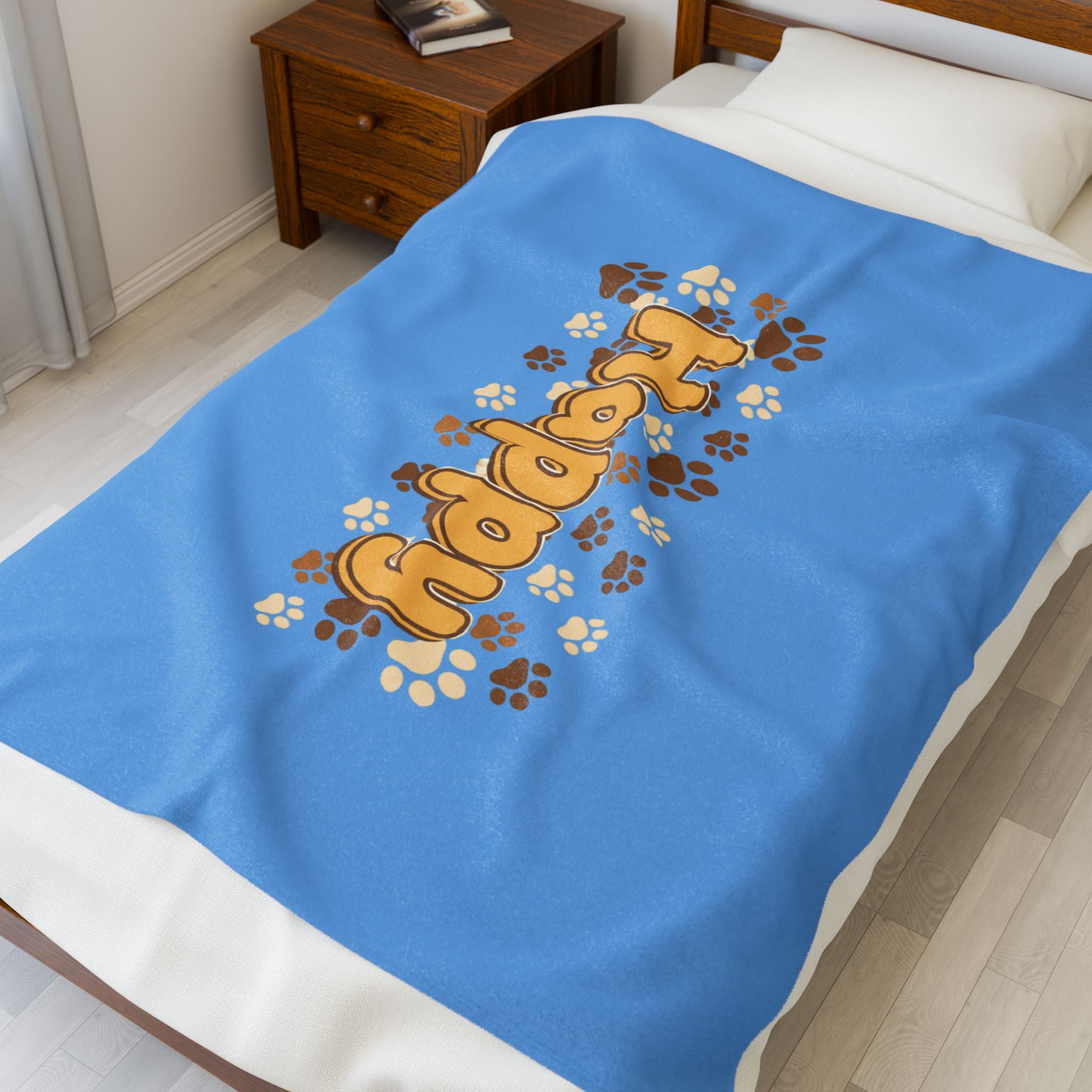 Happy Paw Print Velveteen Plush Blanket — Cozy Pet Lover Throw