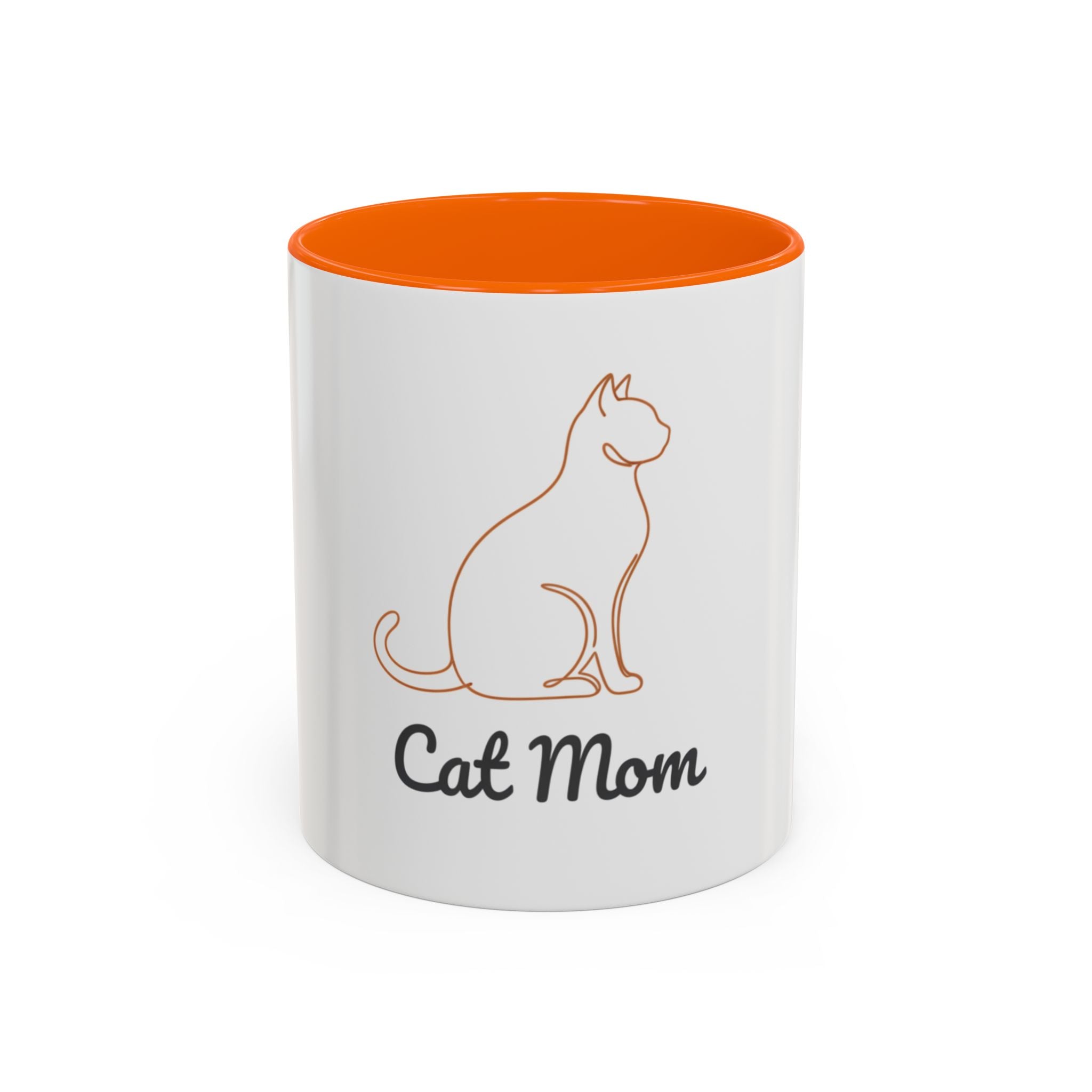 Cat Mom Accent Coffee Mug — 11/15oz Cat Lover Ceramic Mug (Black Interior & Handle)