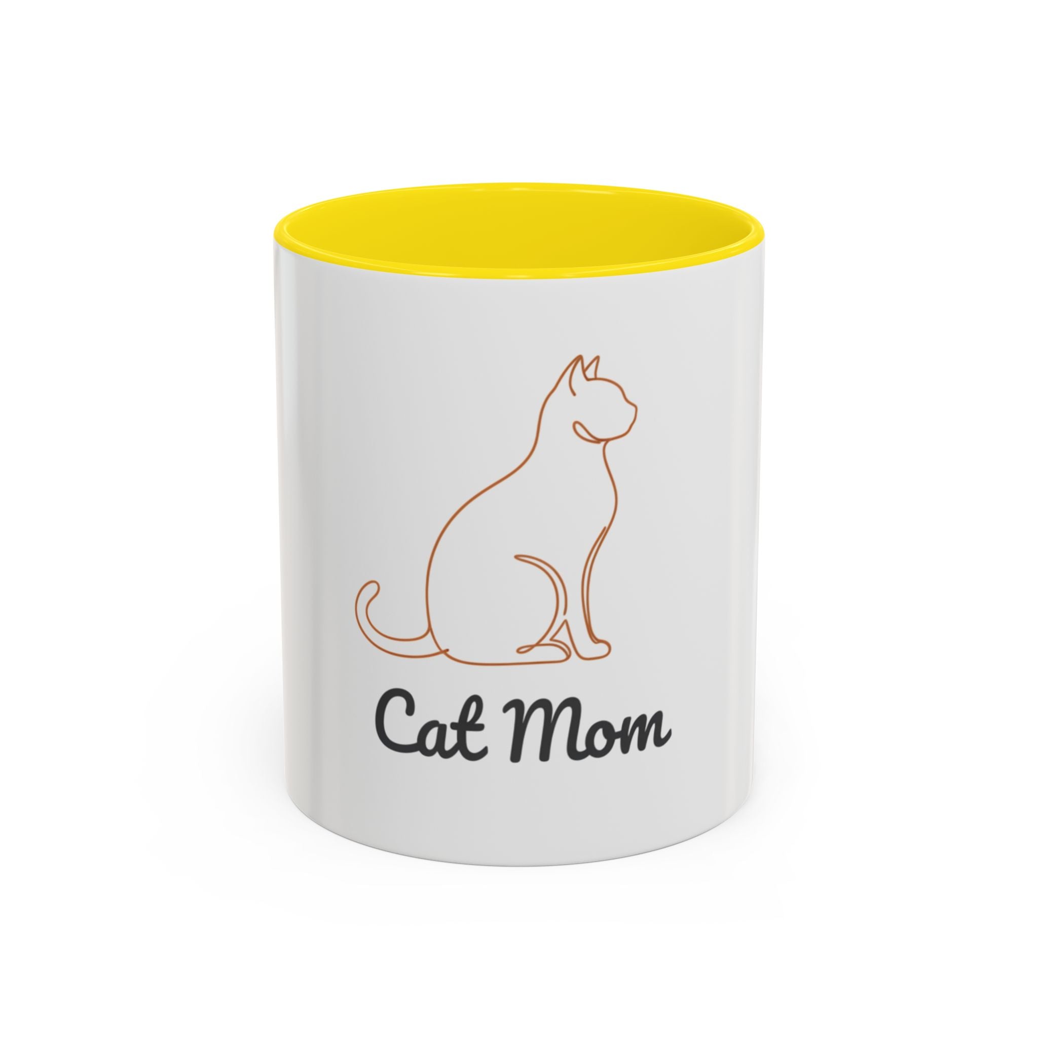 Cat Mom Accent Coffee Mug — 11/15oz Cat Lover Ceramic Mug (Black Interior & Handle)