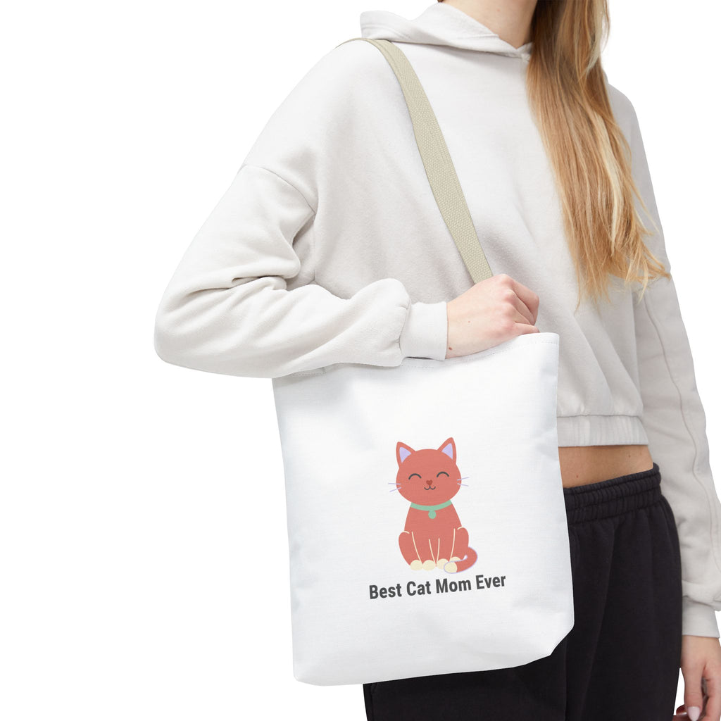 Best Cat Mom Ever Tote Bag — Cute Cat Graphic Canvas Tote for Cat Lovers