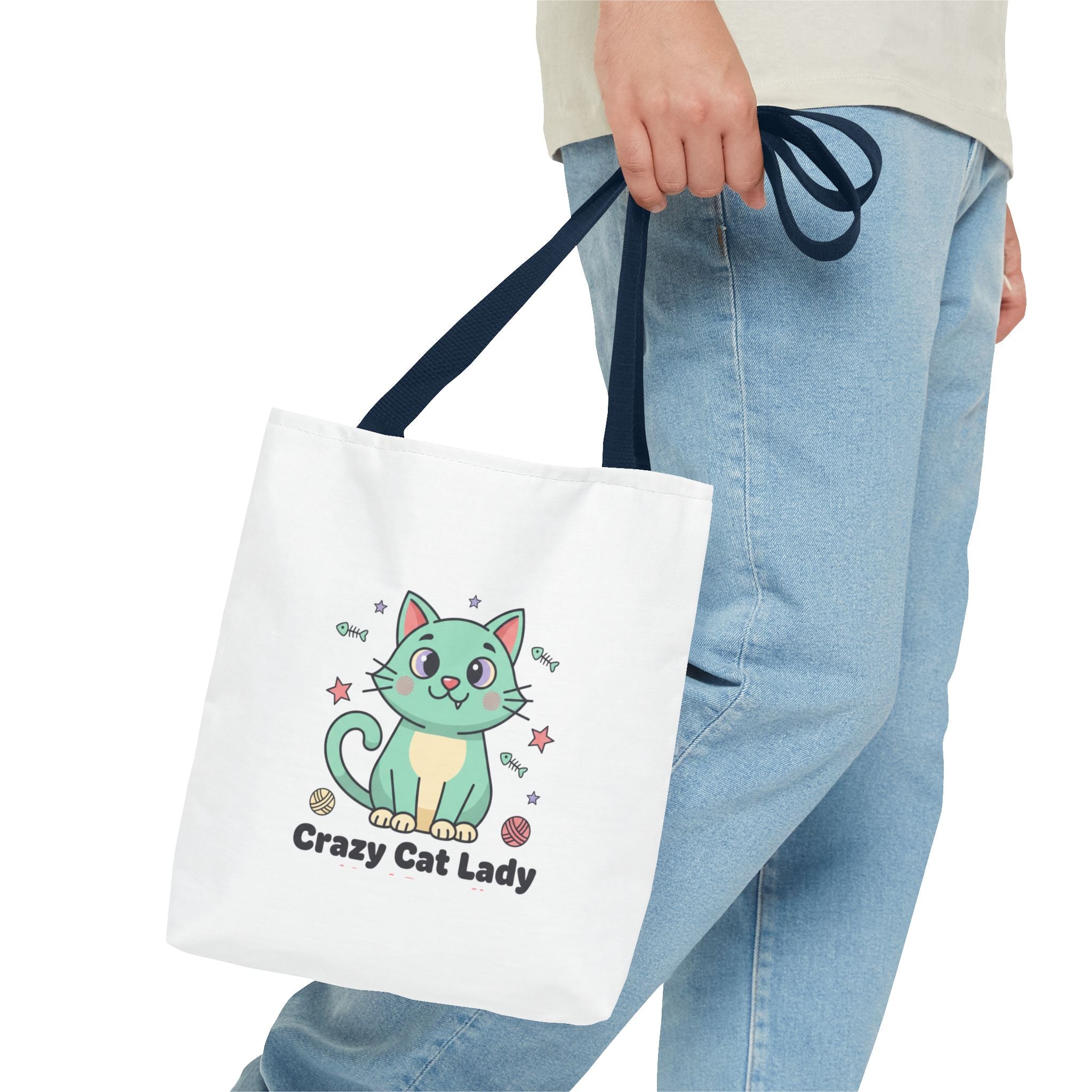 Crazy Cat Lady Tote Bag — Cute Cartoon Cat All-Over Print