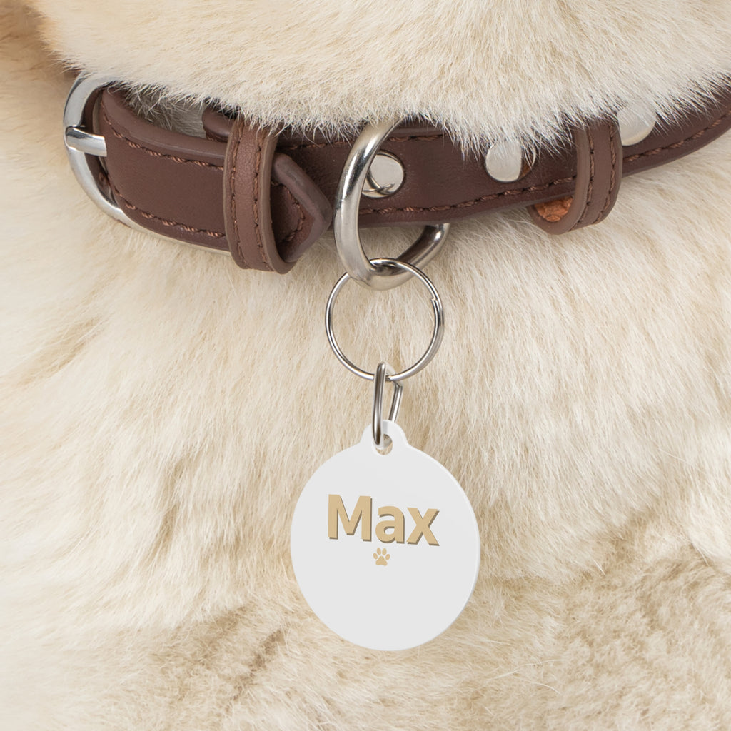 Personalized Round Pet Tag — Custom Name (e.g., Max) with Paw Accent