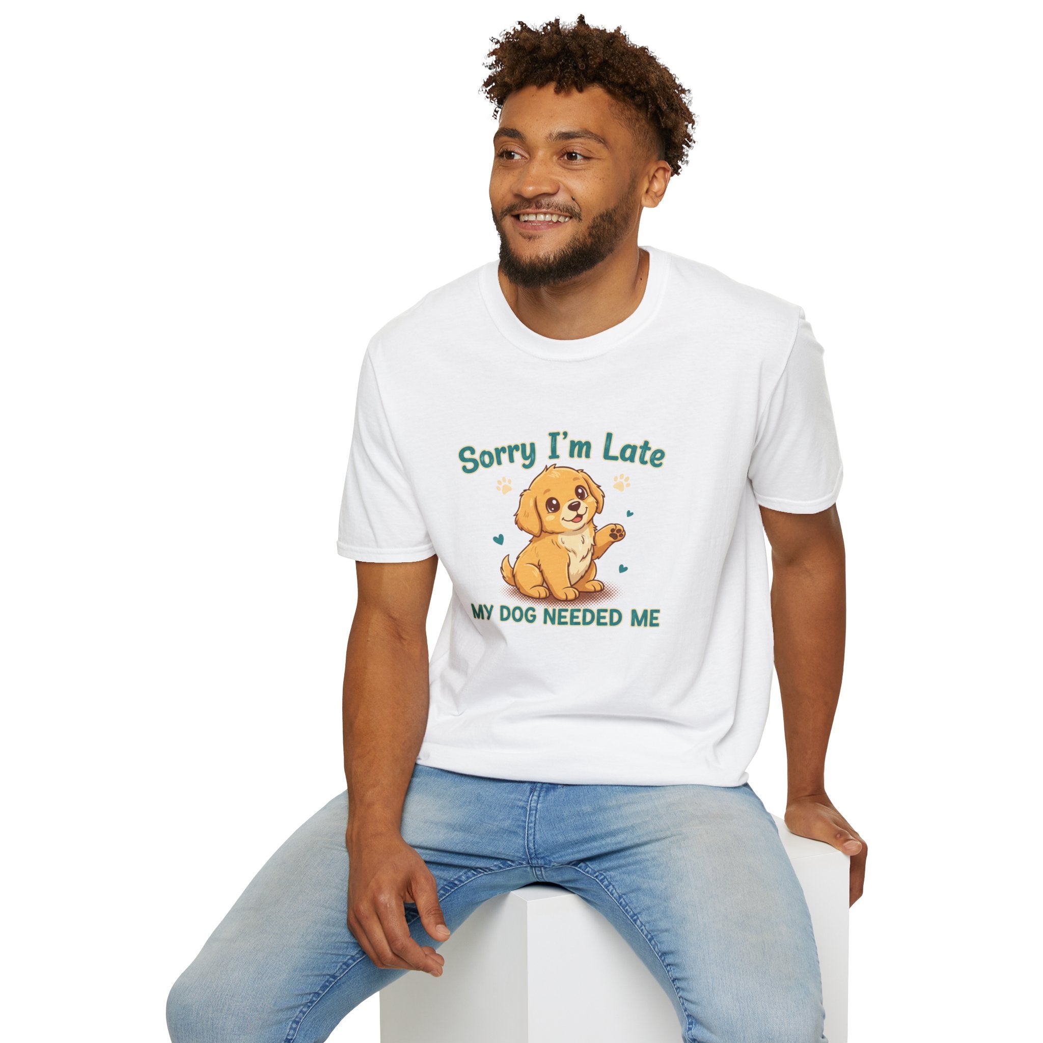 Funny Dog Lover T-Shirt – “Sorry I’m Late My Dog Needed Me” Tee, Soft Cotton Puppy Graphic Shirt, Gift for Dog Parents