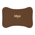 Personalized Pet Feeding Mat — Brown Bone-Shaped Placemat with Name & Paw