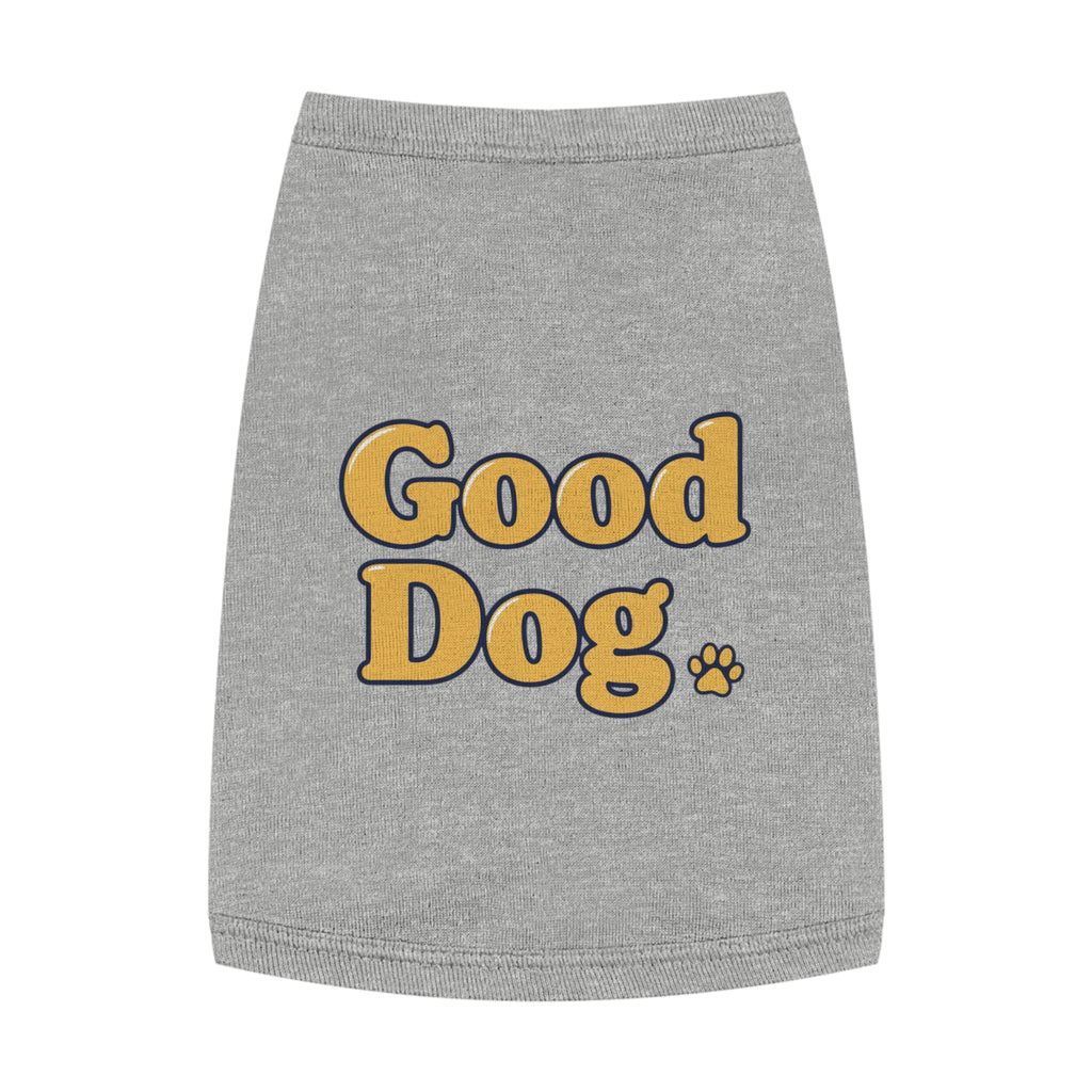 Good Dog Pet Tank Top — Grey Dog Shirt with Retro Yellow Text