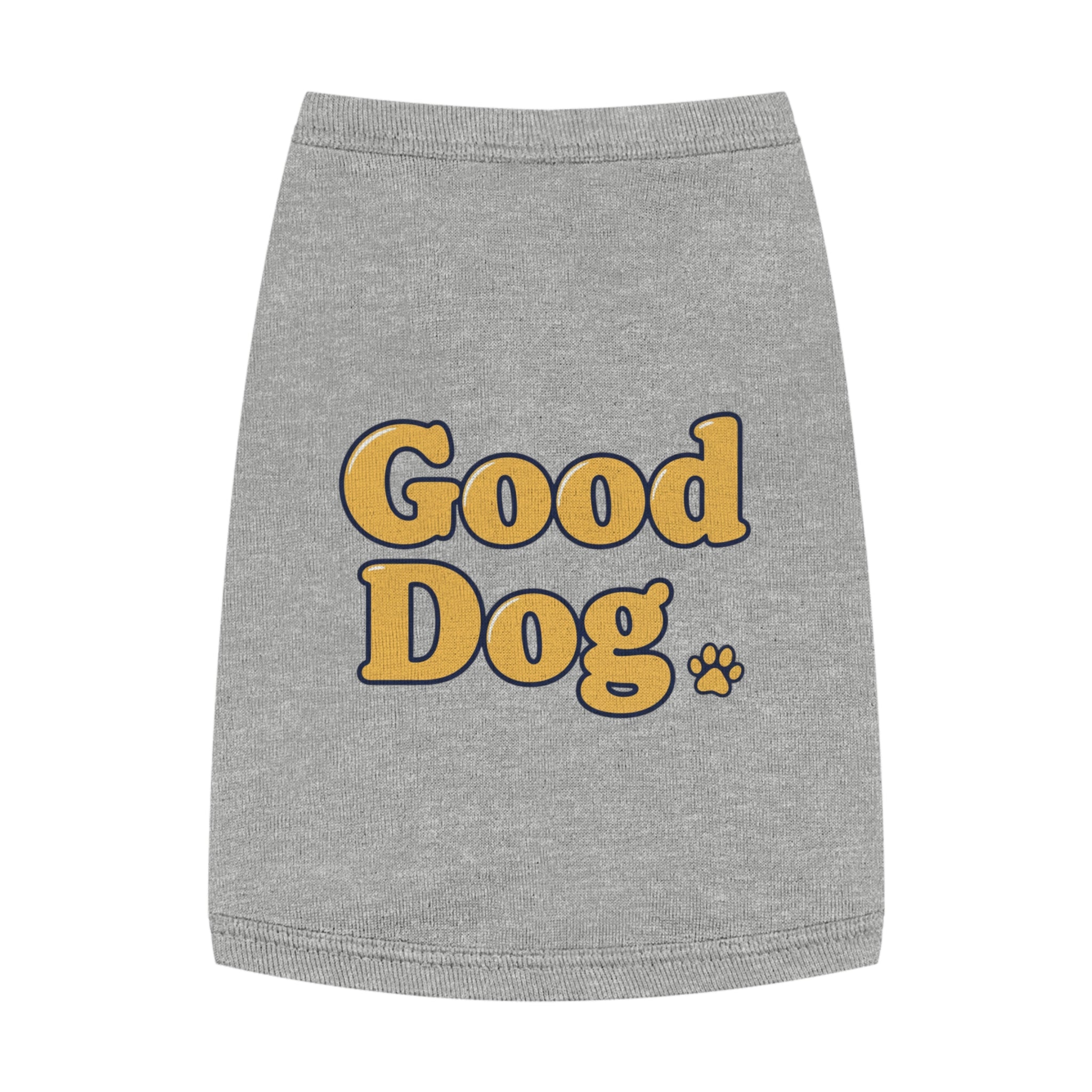 Good Dog Pet Tank Top — Grey Dog Shirt with Retro Yellow Text