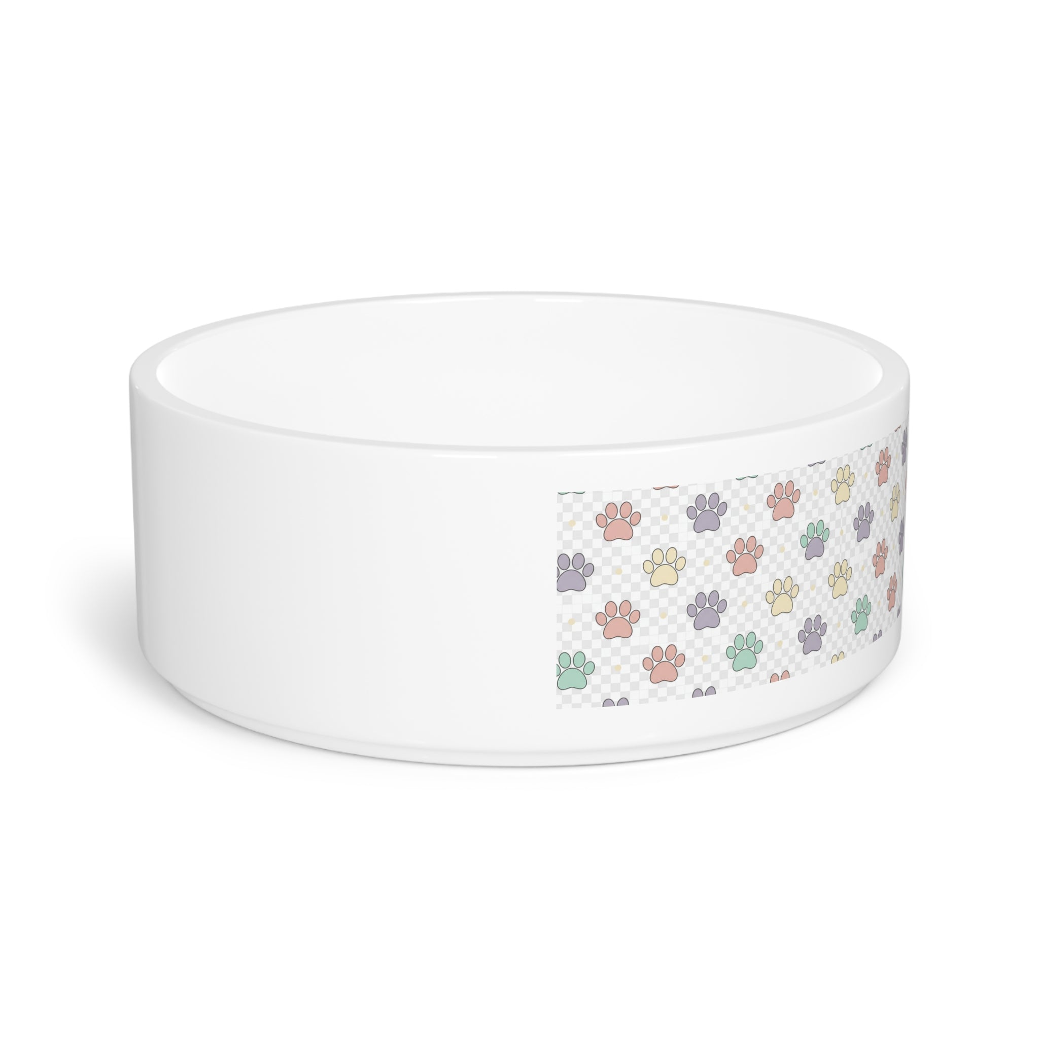 Pastel Paw Print Pet Bowl — Ceramic Dog & Cat Feeding Dish