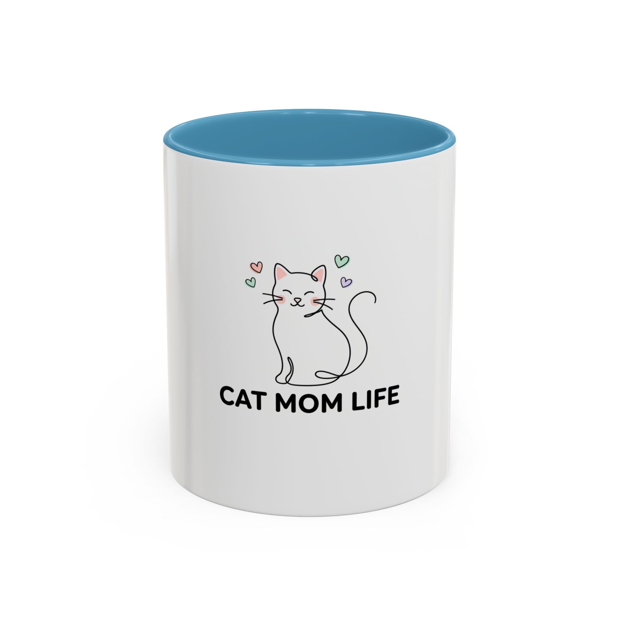 Cat Mom Life Accent Coffee Mug — Cute Cat Illustration Coffee Cup (11/15 oz)