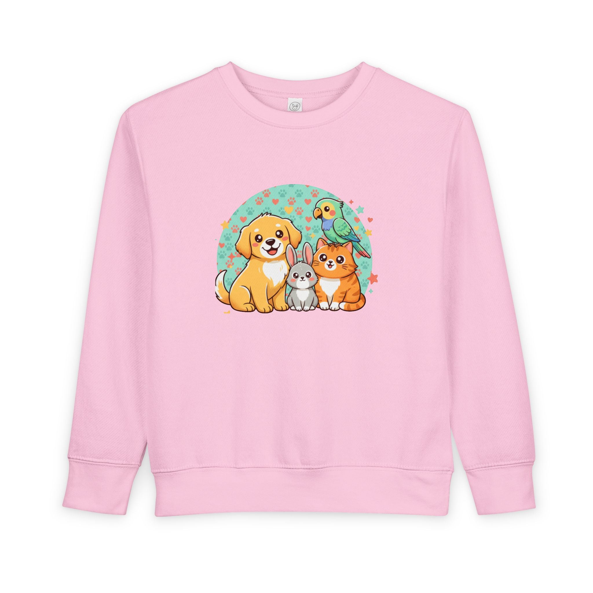 Toddler Sweatshirt — Cute Pets Crewneck for Kids (Dog, Cat & Bunny Graphic)