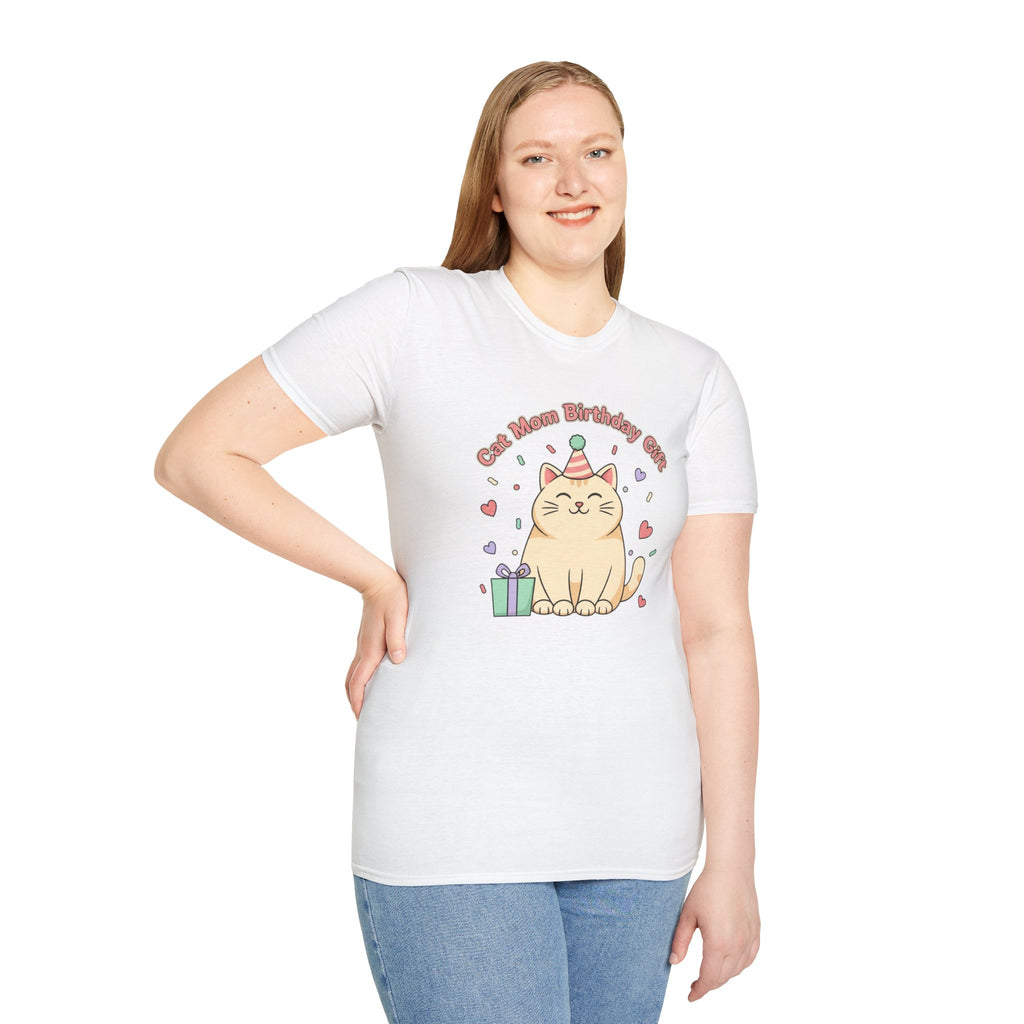 Birthday Cat T-Shirt — Cute Party Cat with 'Our Mom Birthday Gift' Design