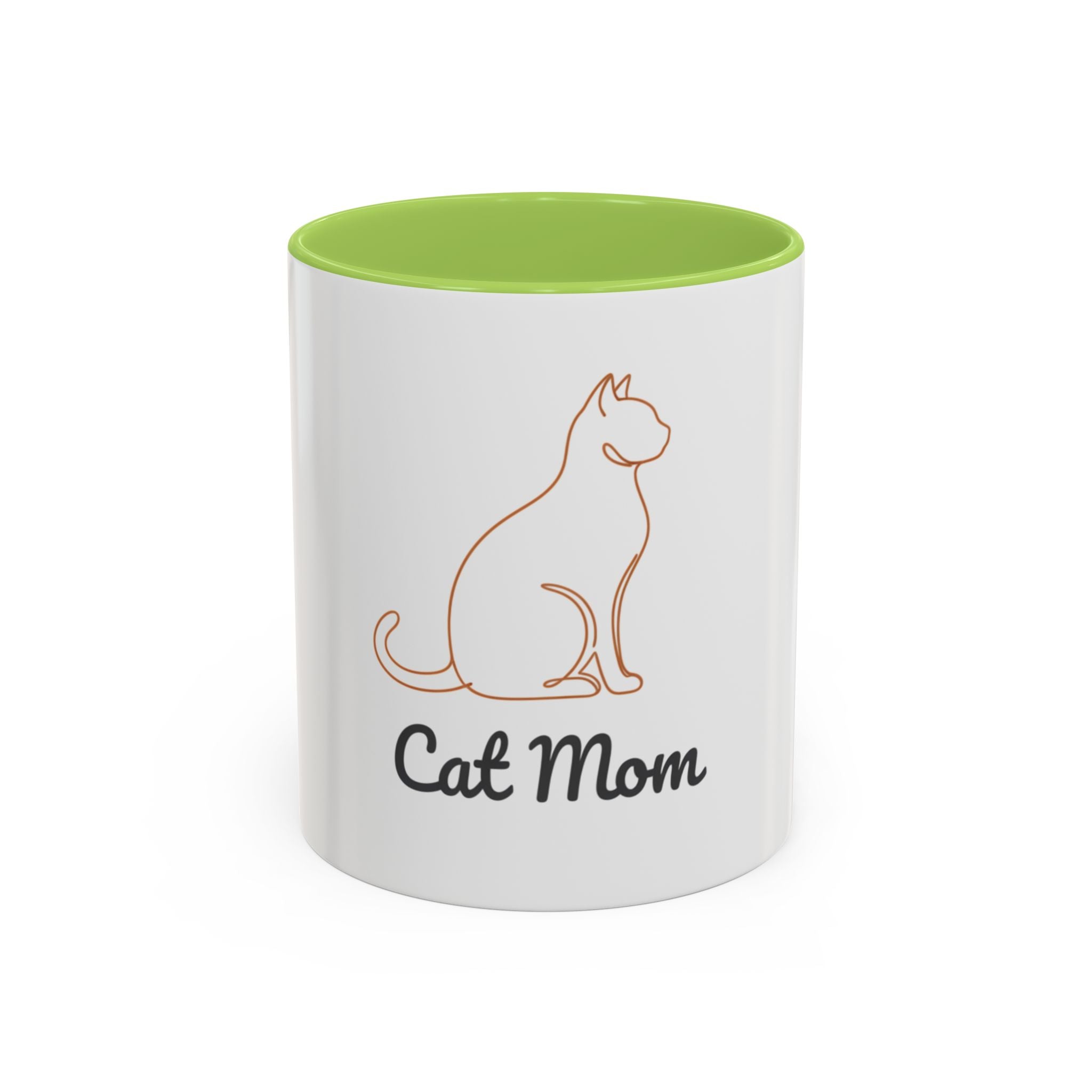 Cat Mom Accent Coffee Mug — 11/15oz Cat Lover Ceramic Mug (Black Interior & Handle)
