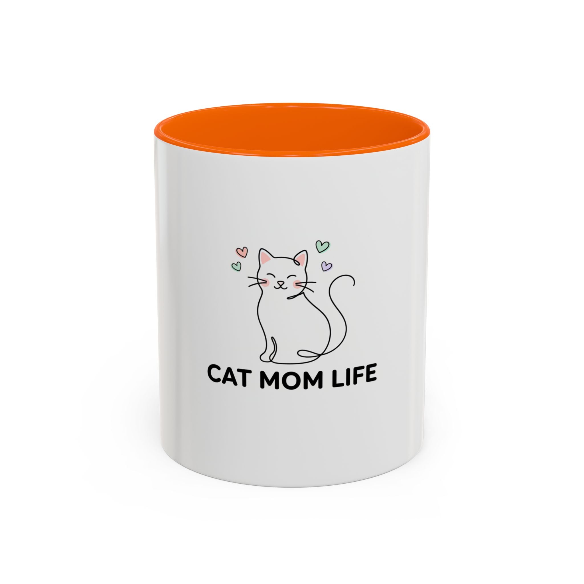 Cat Mom Life Accent Coffee Mug — Cute Cat Illustration Coffee Cup (11/15 oz)