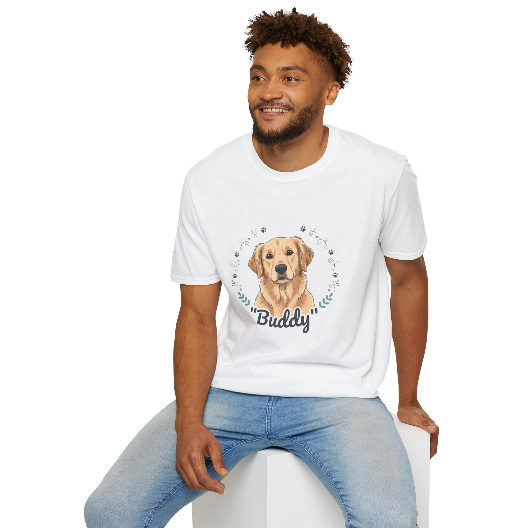 Golden Retriever Tee — "Buddy" Personalized Dog Portrait T-Shirt