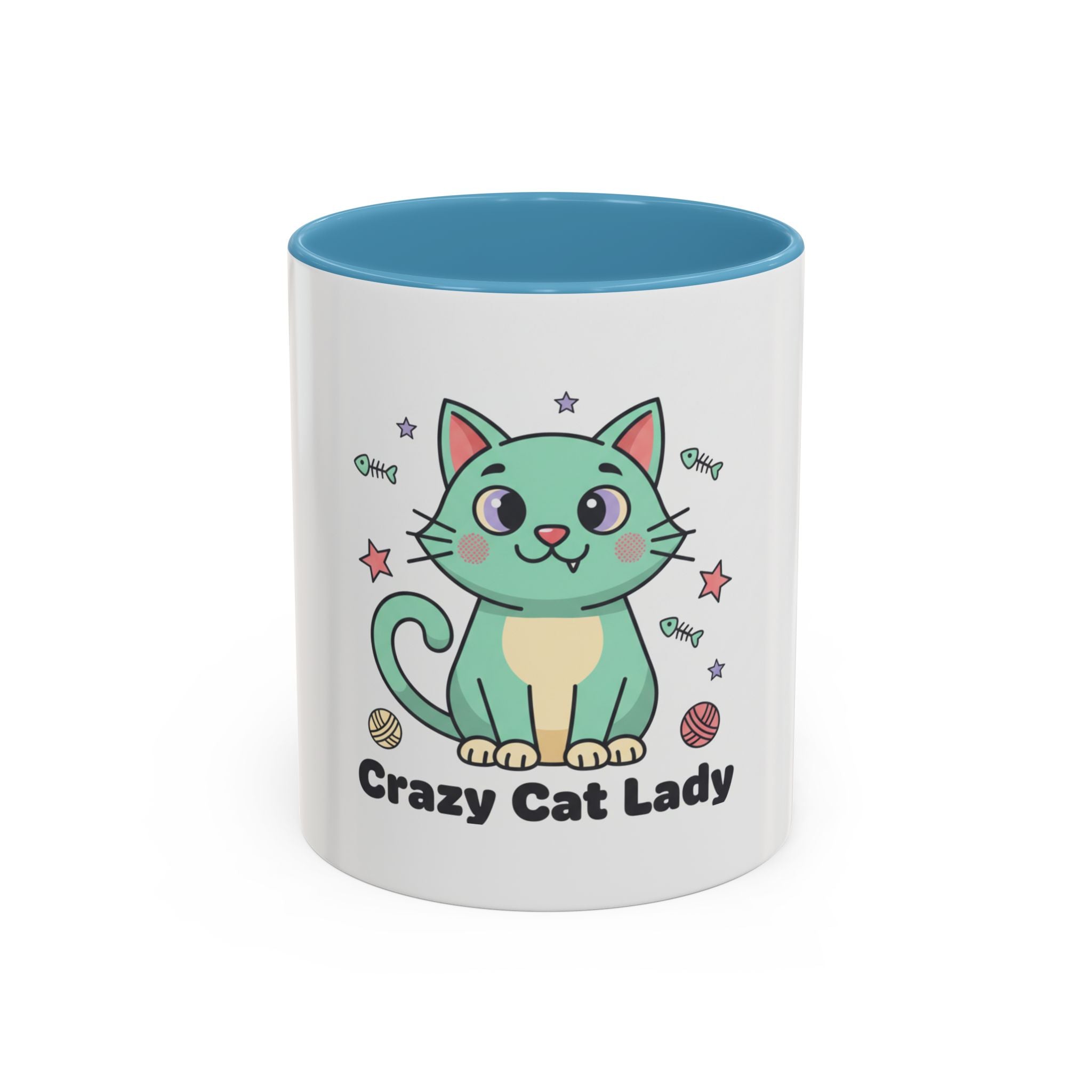 Mint Green Cat Accent Mug, Cute Ceramic Coffee Cup for Cat Lovers, Microwave and Dishwasher Safe, 11oz or 15oz