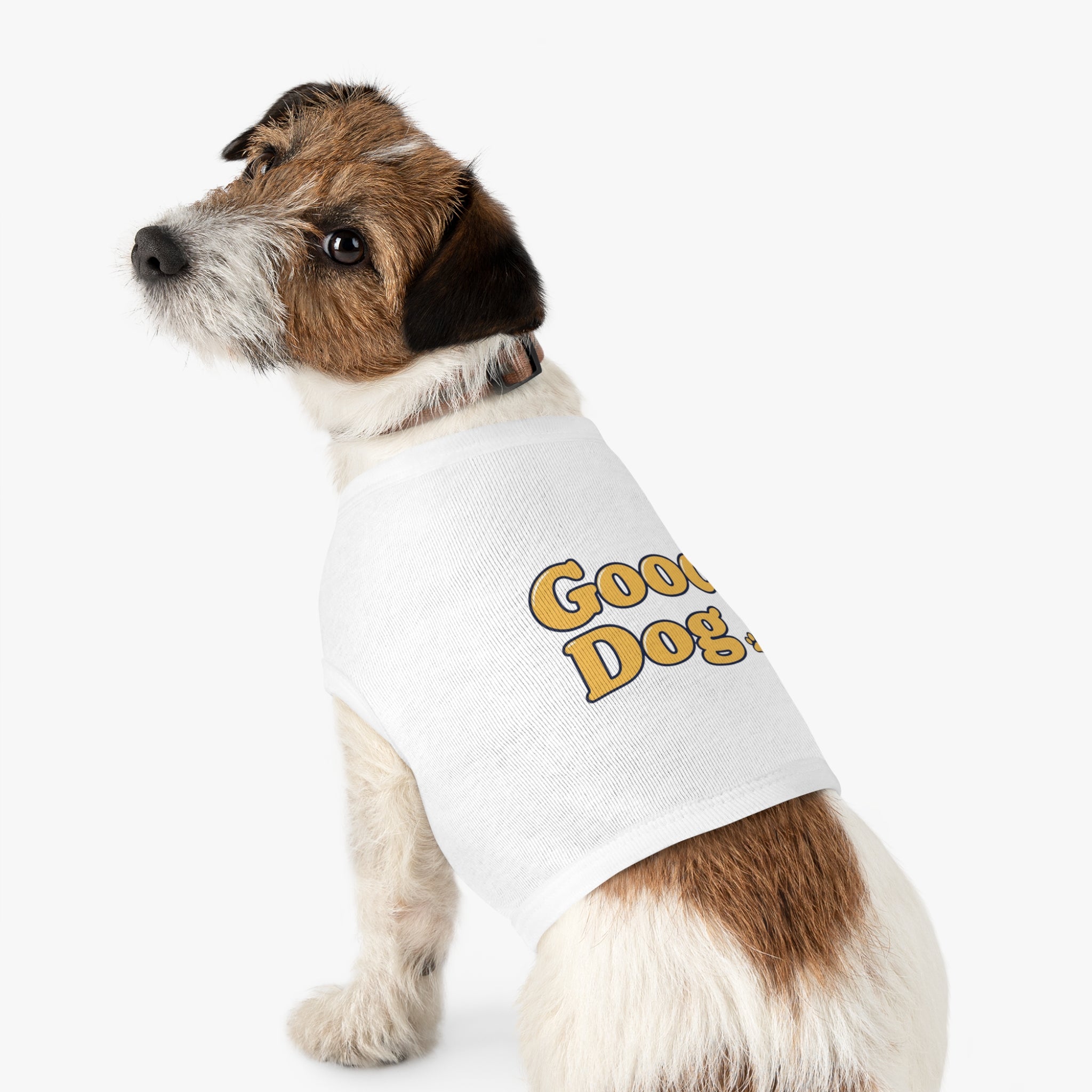 Good Dog Pet Tank Top — Grey Dog Shirt with Retro Yellow Text