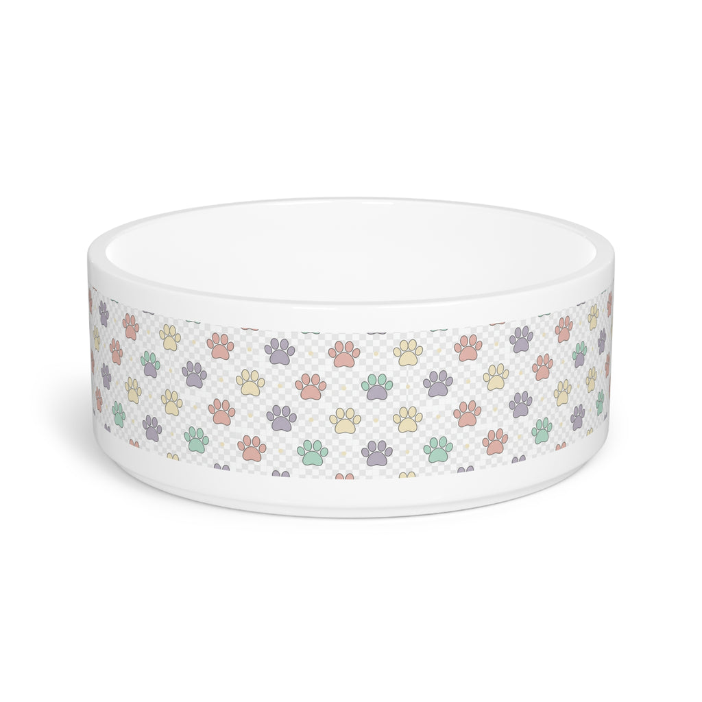 Pastel Paw Print Pet Bowl — Ceramic Dog & Cat Feeding Dish
